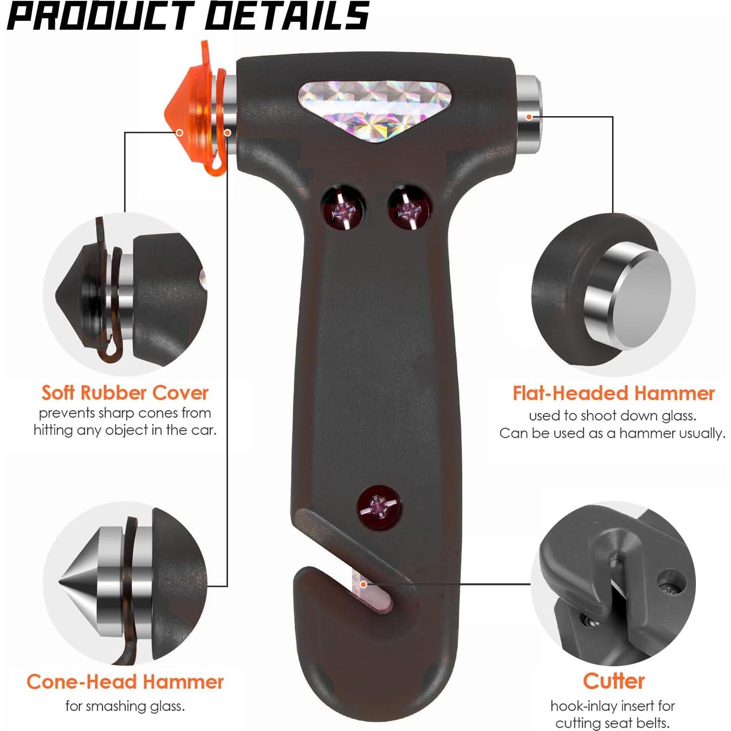 Herramienta de Escape de Emergencia NGHEY 2-en-1 Martillo y Cortador