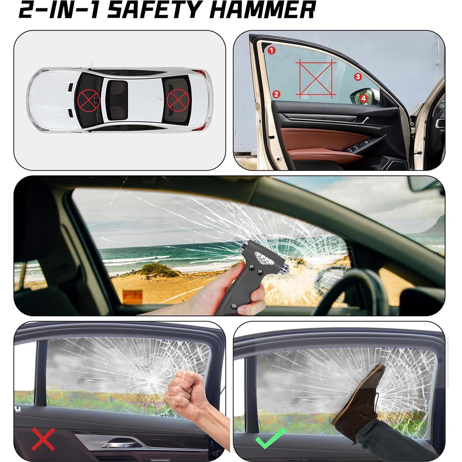 Herramienta de Escape de Emergencia NGHEY 2-en-1 Martillo y Cortador