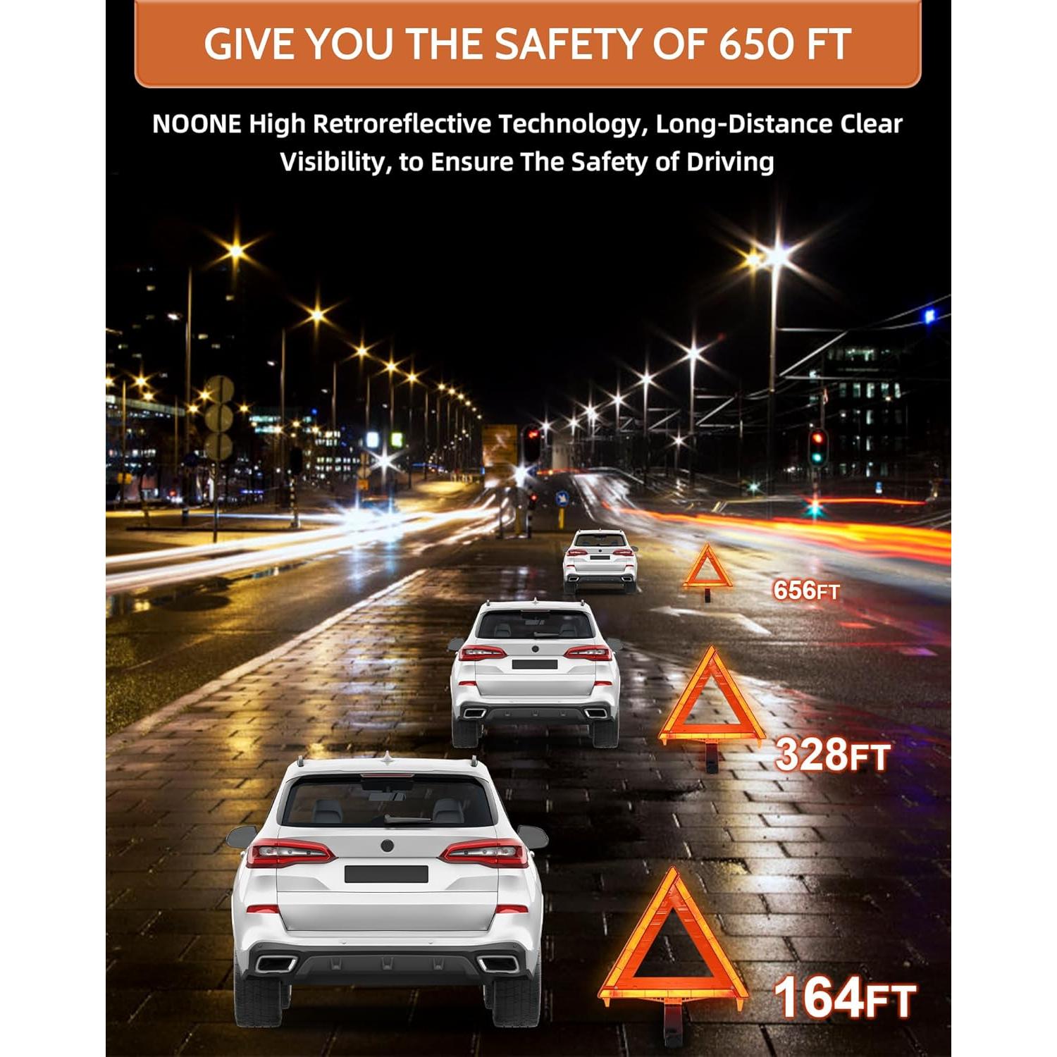 Triángulos de Seguridad Noone x3 Reflectantes Plegables 43cm