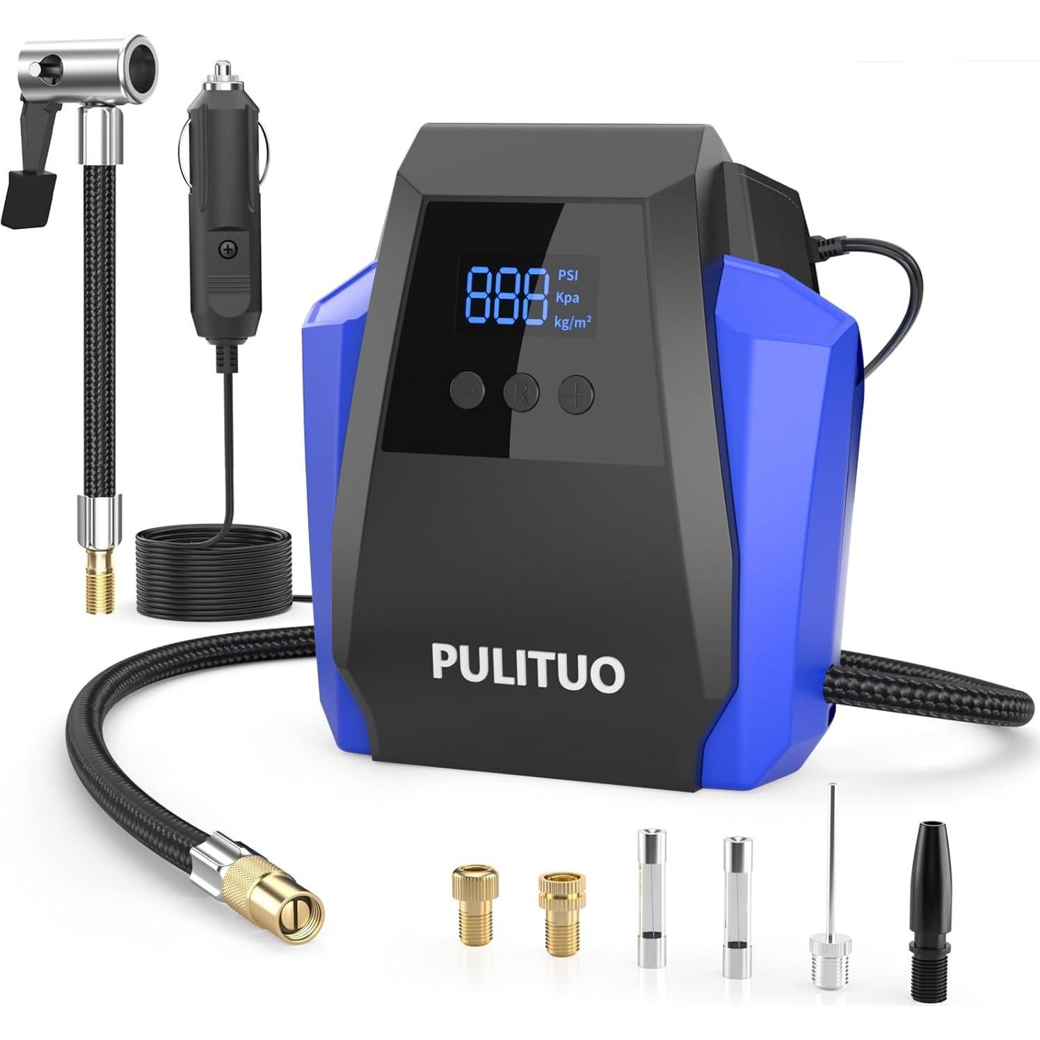 Compresor de Aire Portátil PULITUO 12V con Manómetro Digital
