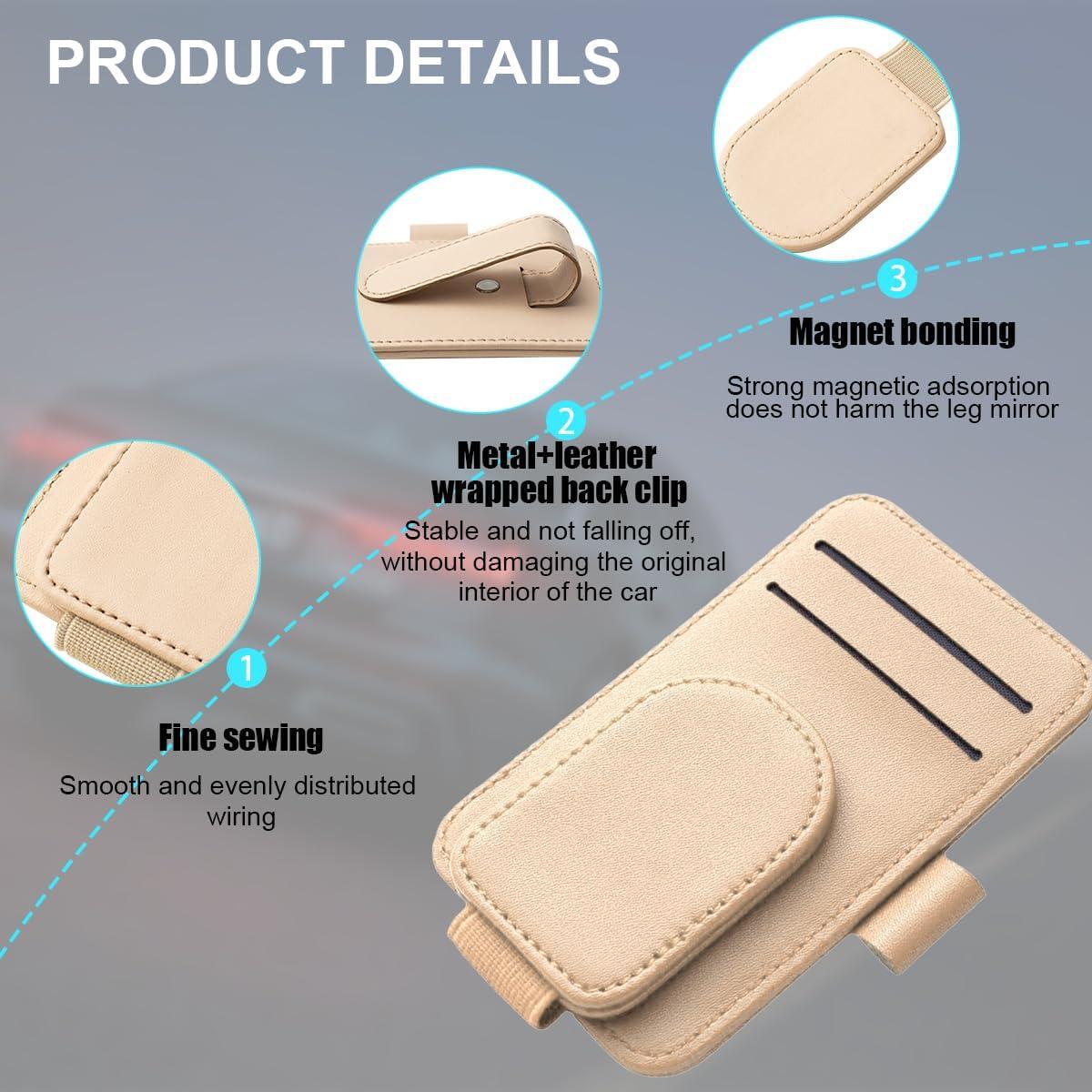 Organizador de Visera de Coche KHGUZ - Soporte Magnético de Cuero Almendra