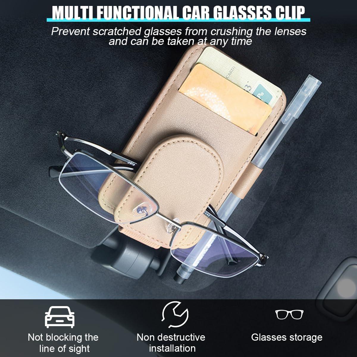 Organizador de Visera de Coche KHGUZ - Soporte Magnético de Cuero Almendra