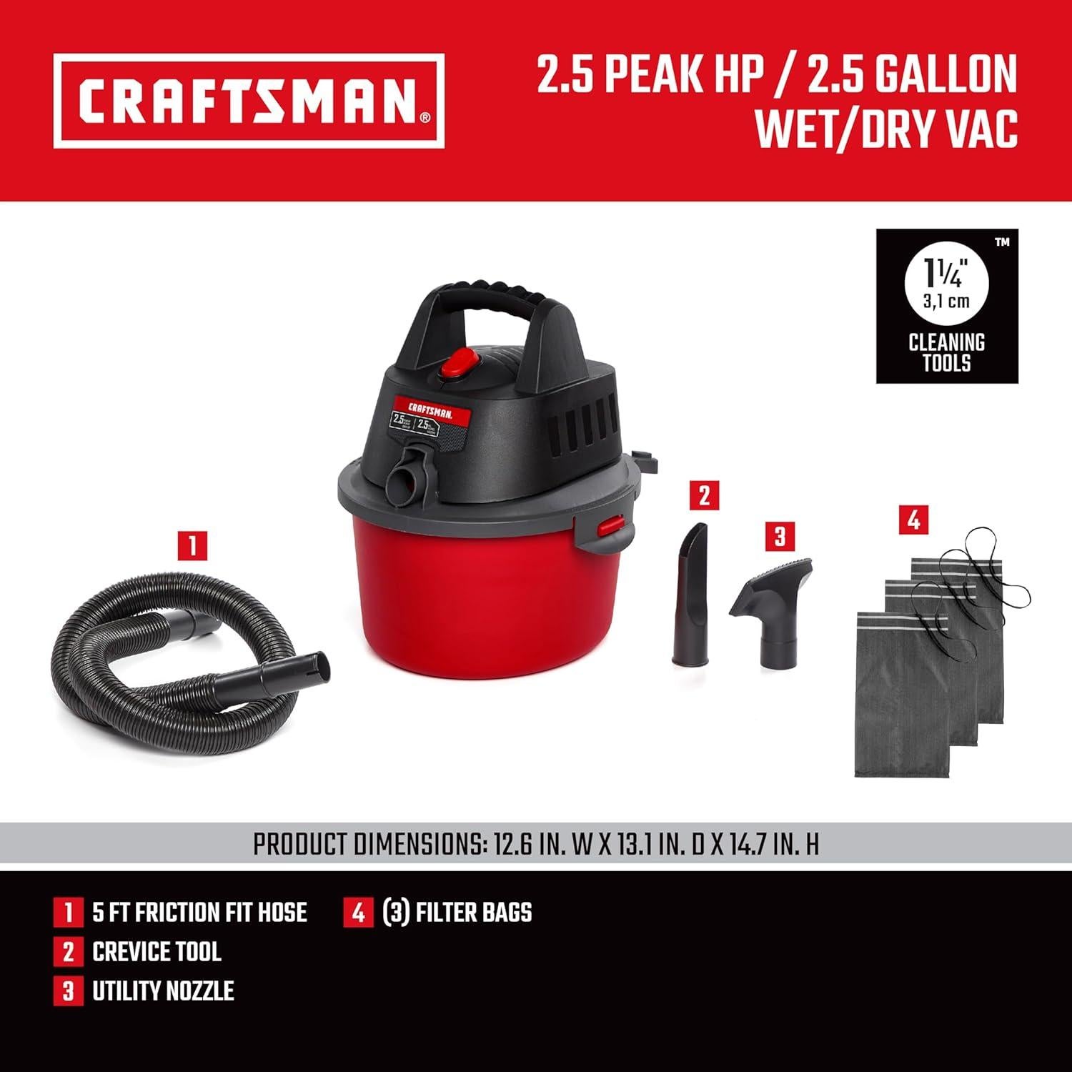 Aspiradora Húmeda y Seca CRAFTSMAN 9.5L 2.5 HP Portátil