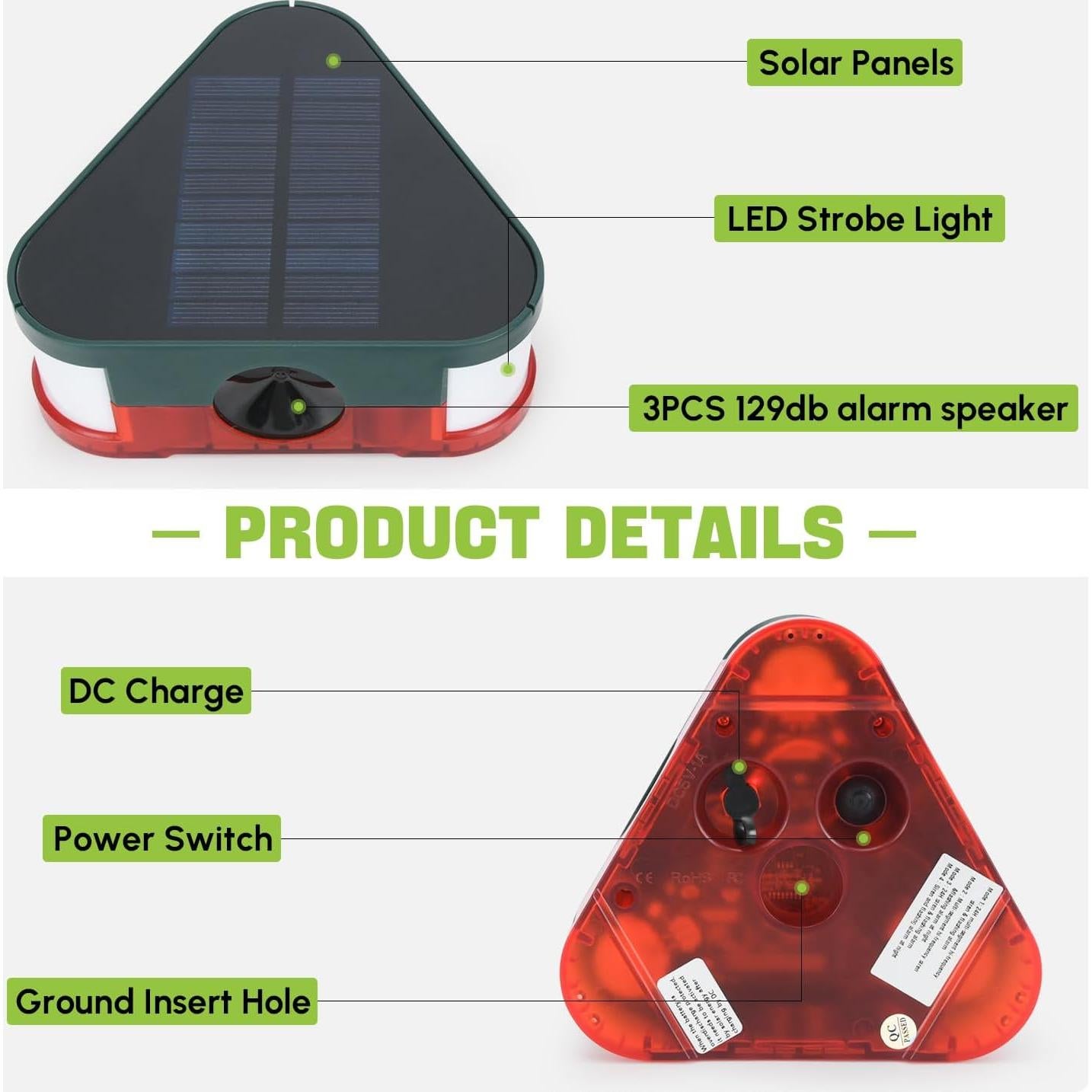 Alarma de Movimiento Solar SJDYYMX para Exteriores 129dB