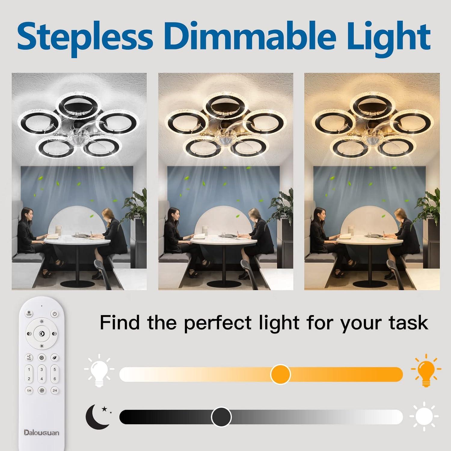 Ventilador de Techo Dalouguan 20" con Luz y Control Remoto