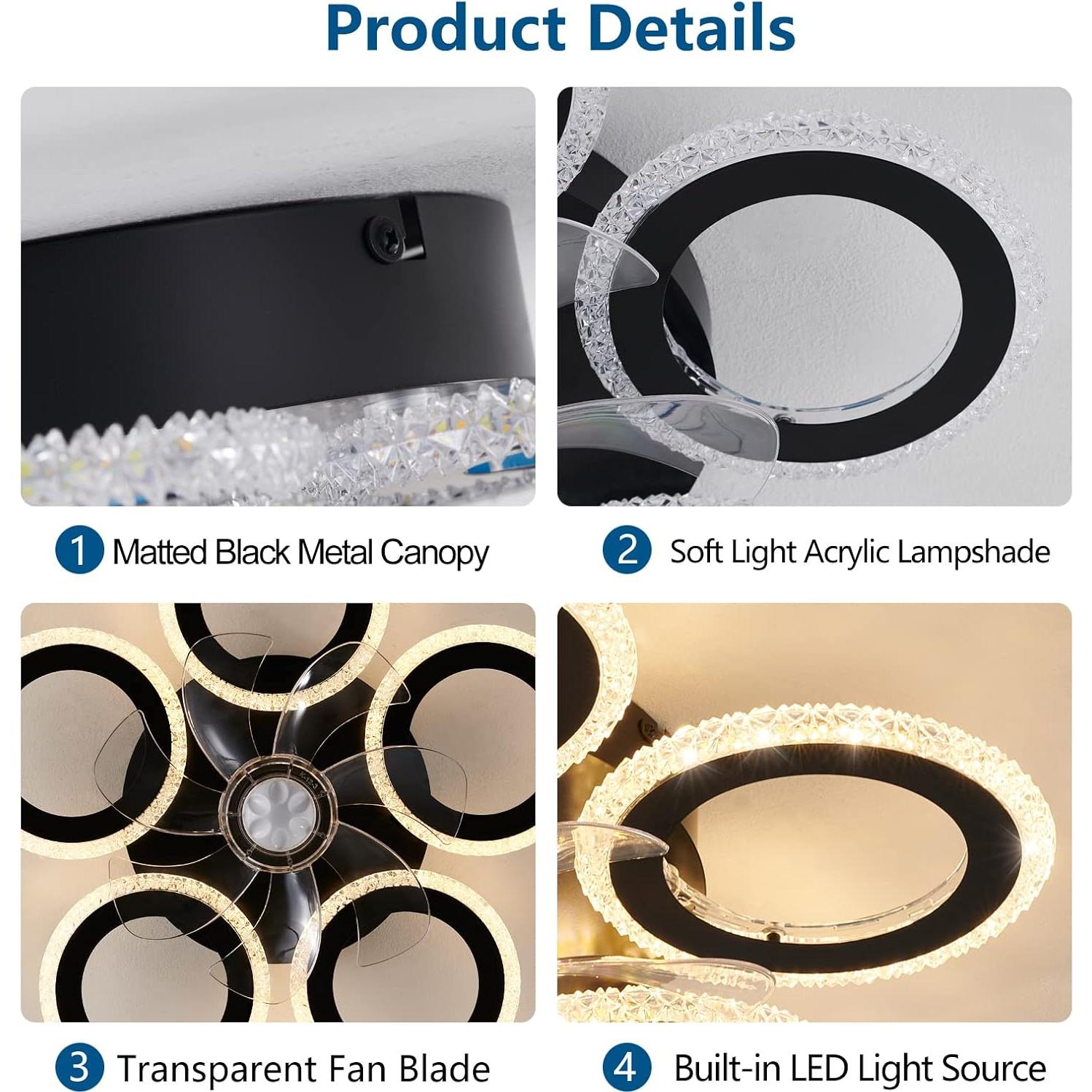 Ventilador de Techo Dalouguan 20" con Luz y Control Remoto