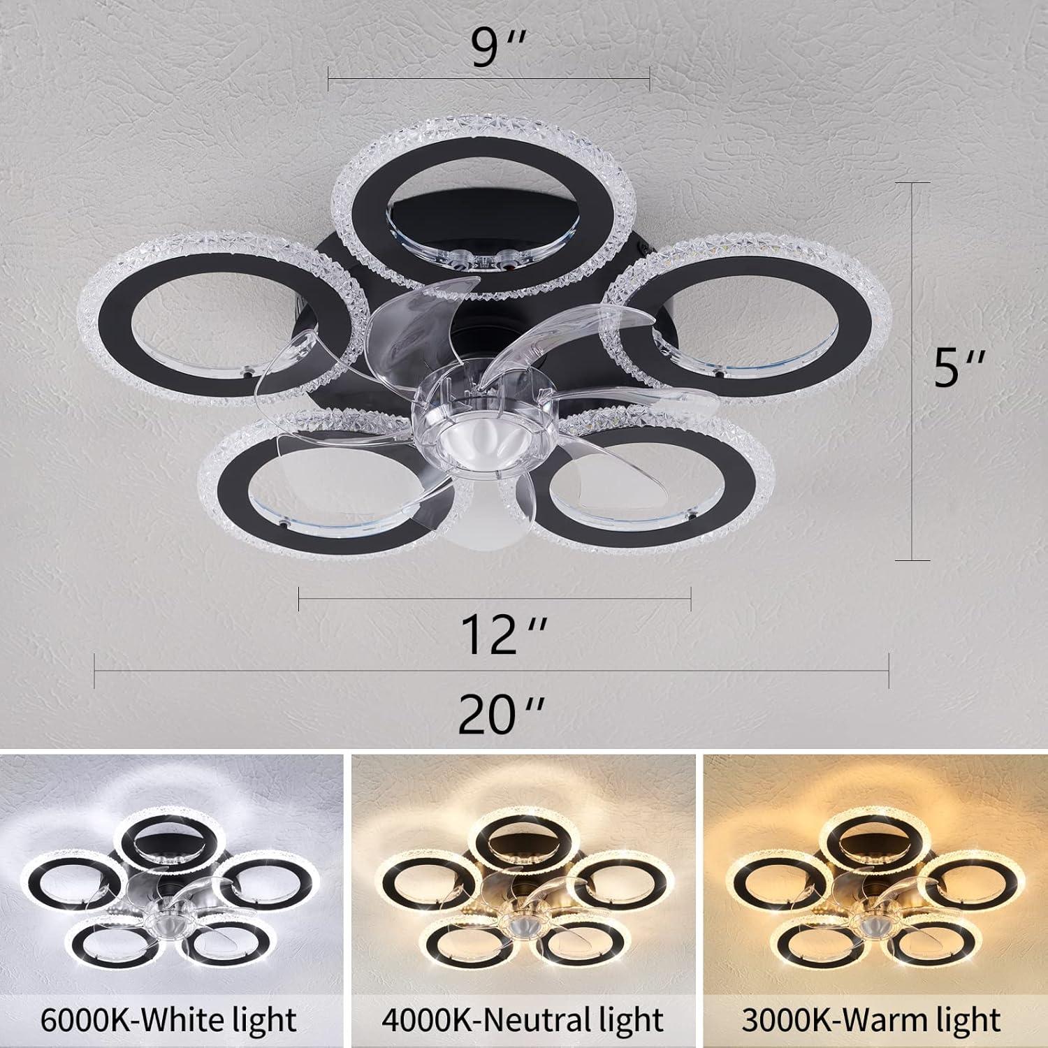 Ventilador de Techo Dalouguan 20" con Luz y Control Remoto