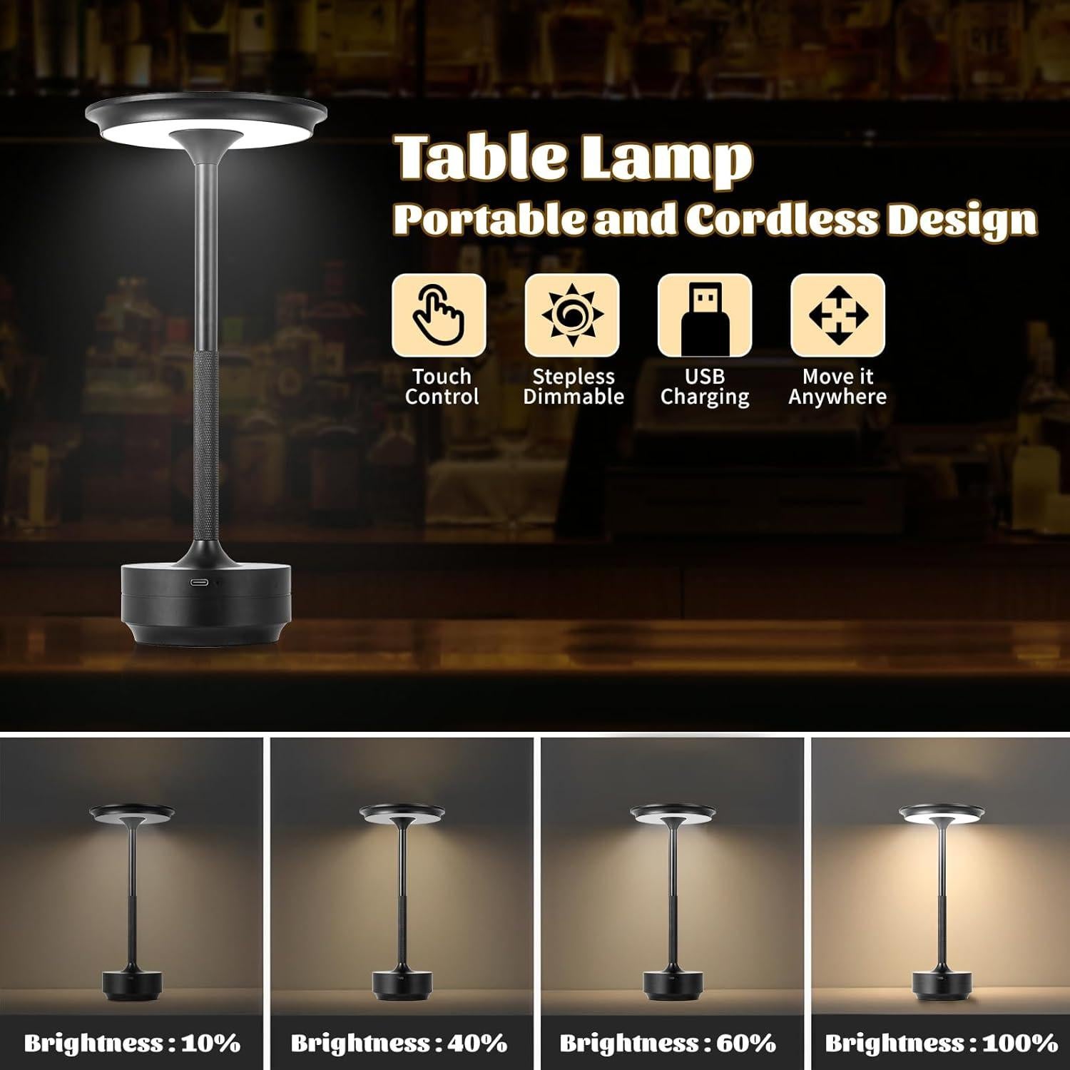 Lámpara de mesa LED recargable Gepas F, 3 niveles de brillo