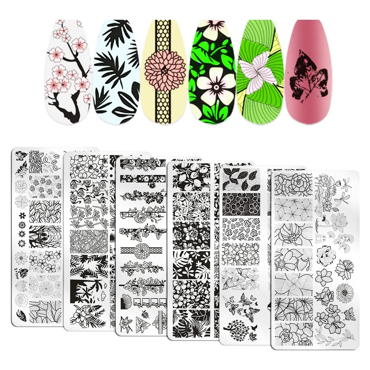 Kit de Estampado de Uñas Wokoto 6 Placas Flores Acero Inoxidable