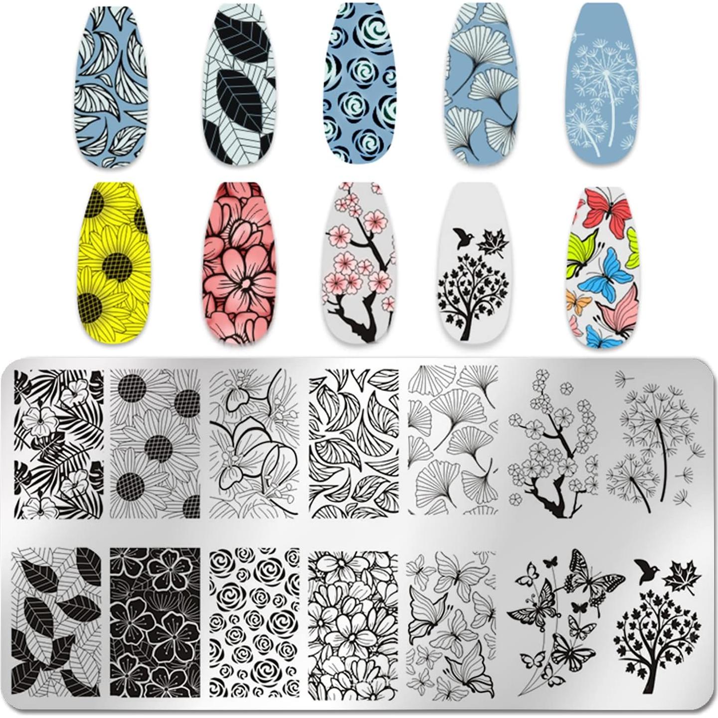 Kit de Estampado de Uñas Wokoto 6 Placas Flores Acero Inoxidable