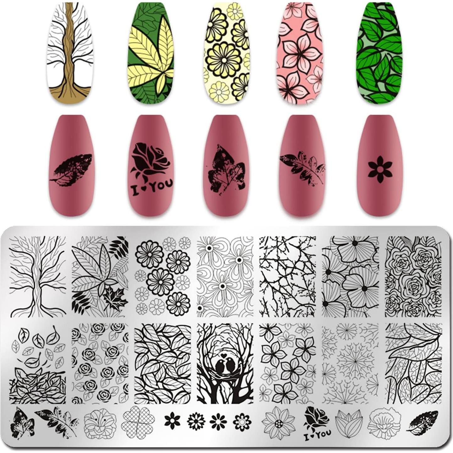 Kit de Estampado de Uñas Wokoto 6 Placas Flores Acero Inoxidable