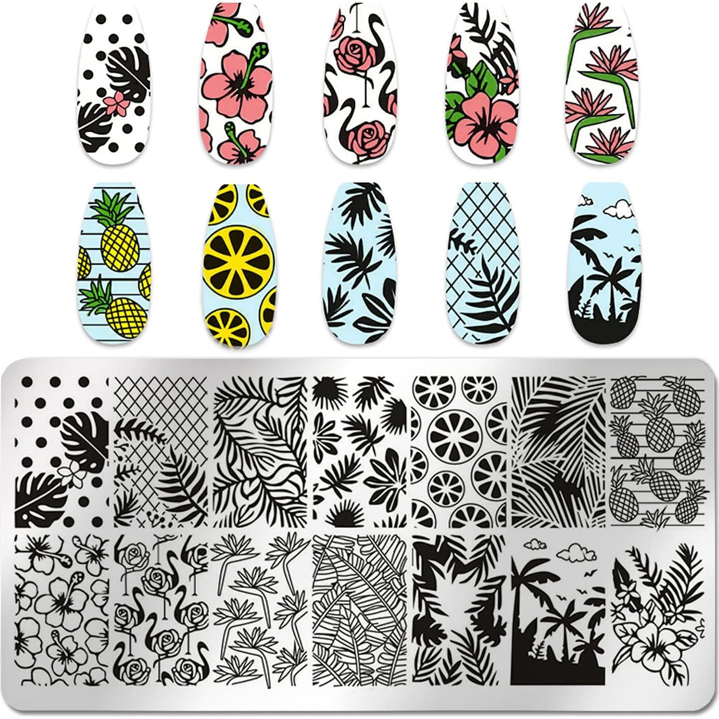 Kit de Estampado de Uñas Wokoto 6 Placas Flores Acero Inoxidable