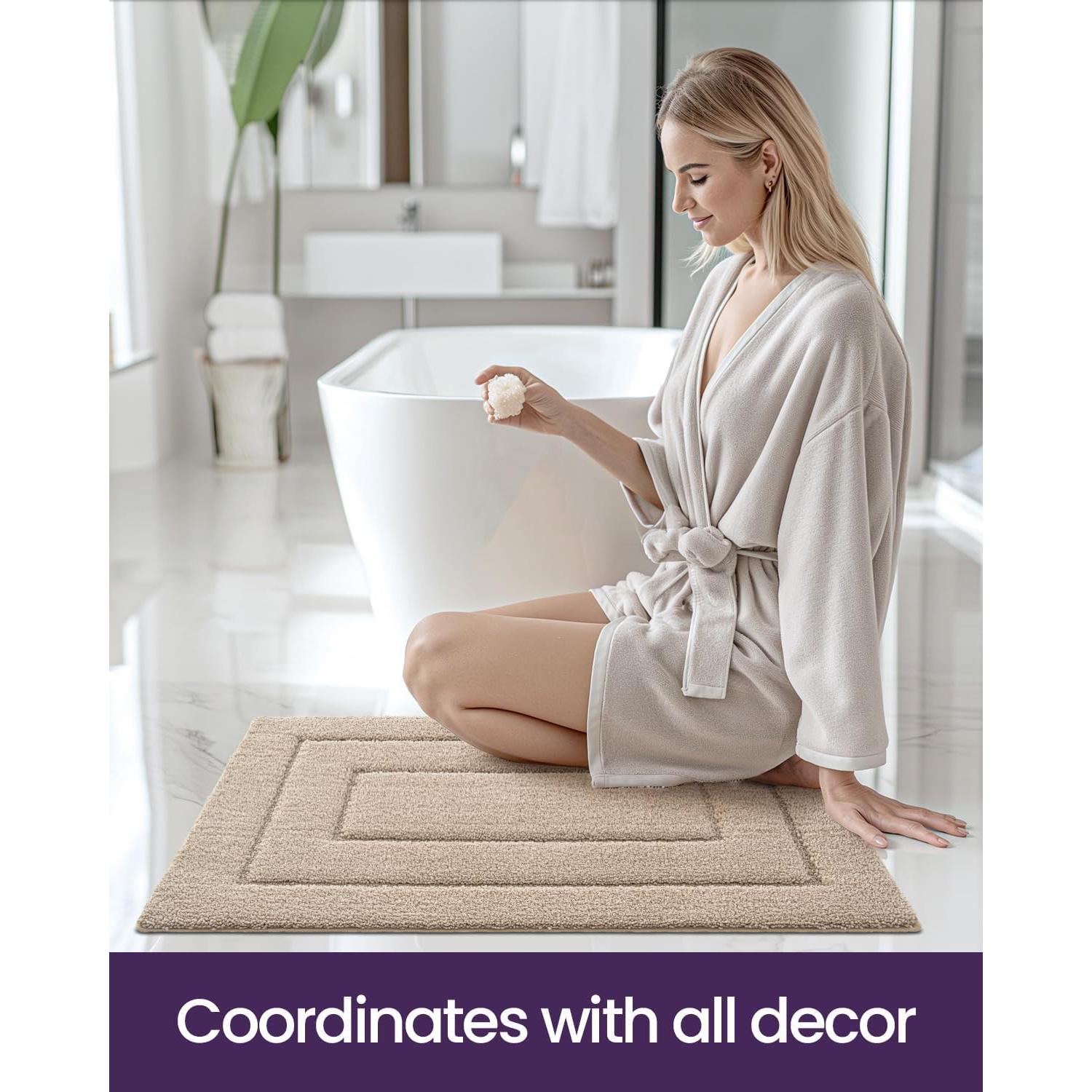 Alfombra de Baño DEXI 61x41 cm Antideslizante Beige