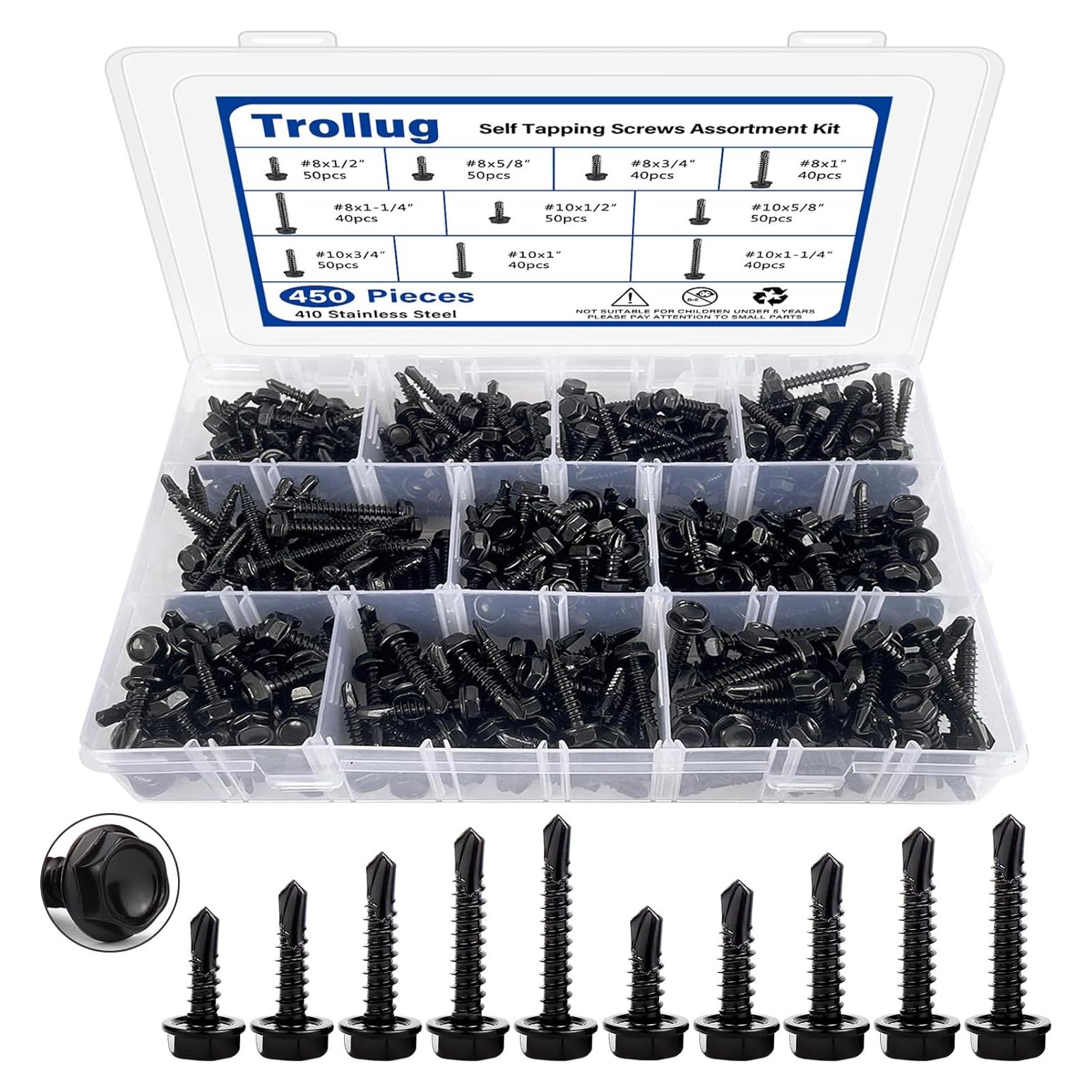 Kit de 450 Tornillos Autoperforantes Trollug Acero Inoxidable
