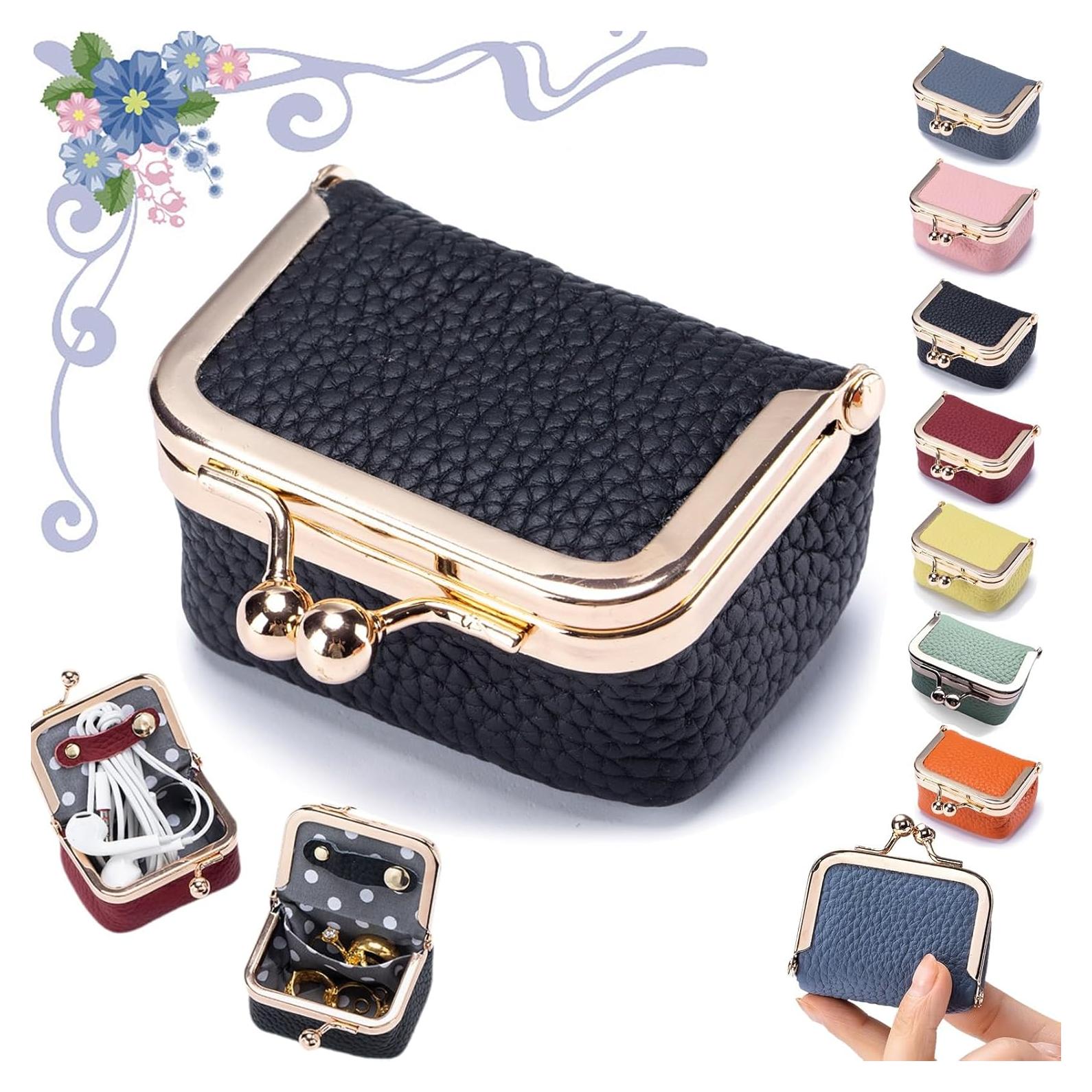 Caja de Joyería Mini de Cuero Genuino Vintage Negra