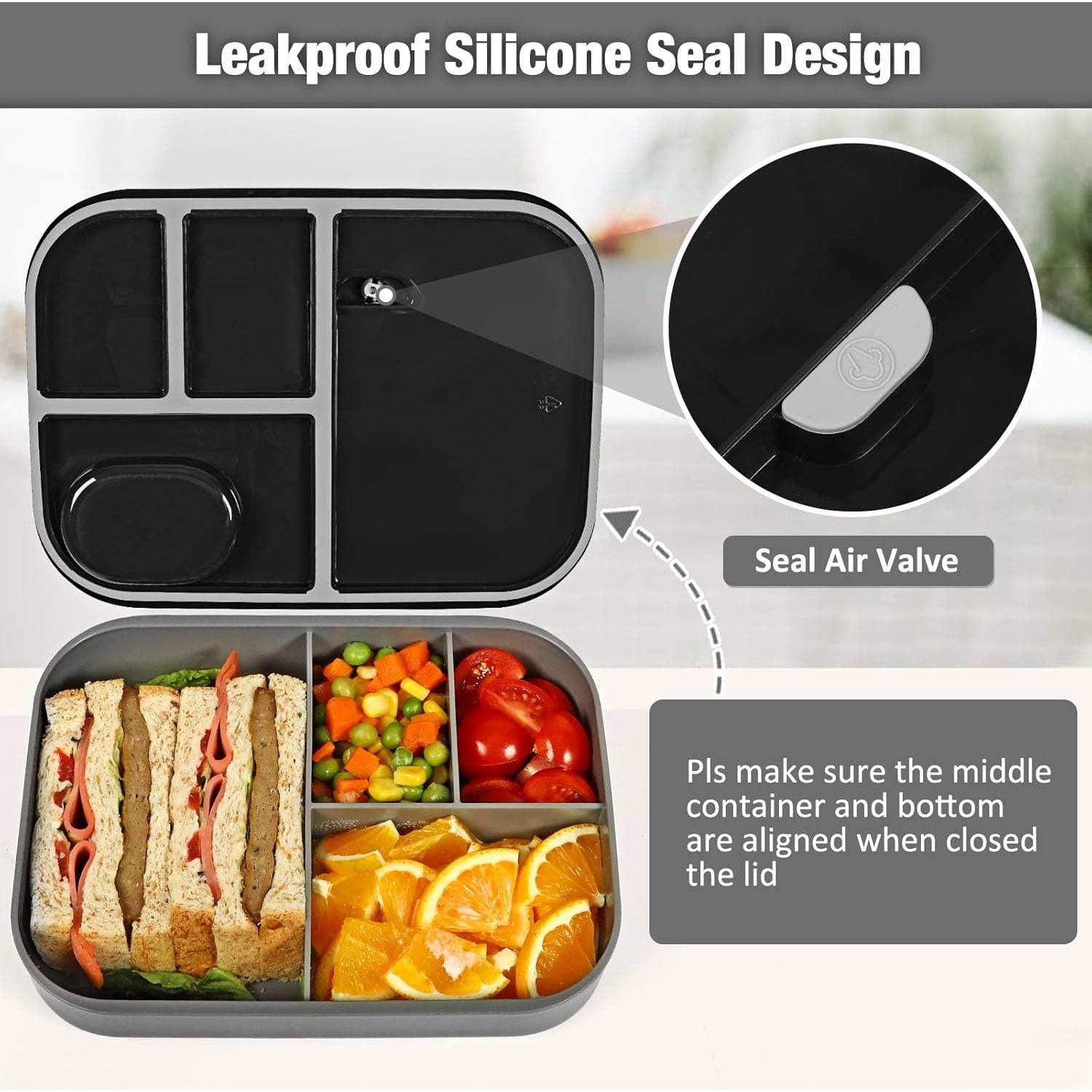 Caja de Almuerzo Bento Caperci 1.39L a Prueba de Fugas Negro