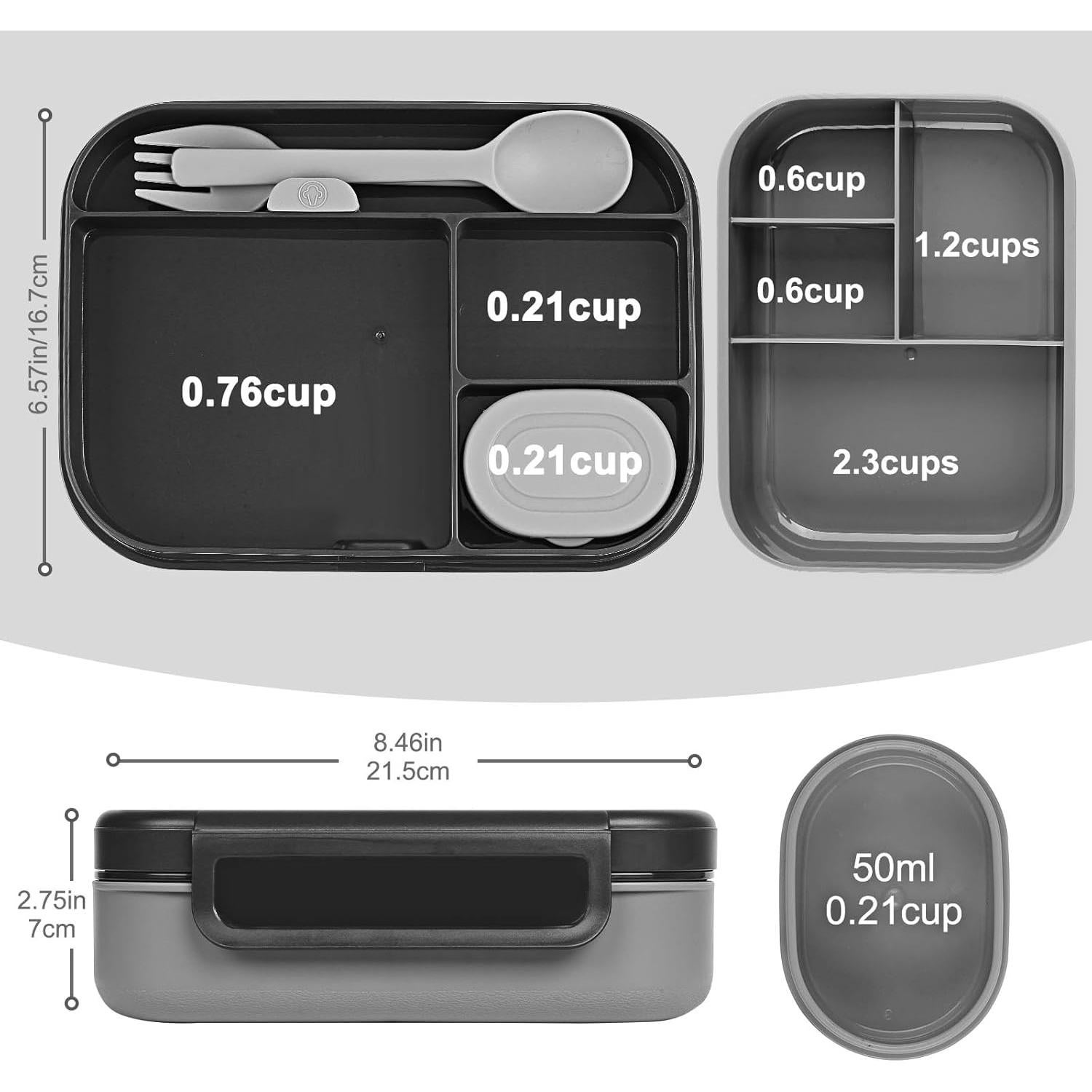 Caja de Almuerzo Bento Caperci 1.39L a Prueba de Fugas Negro