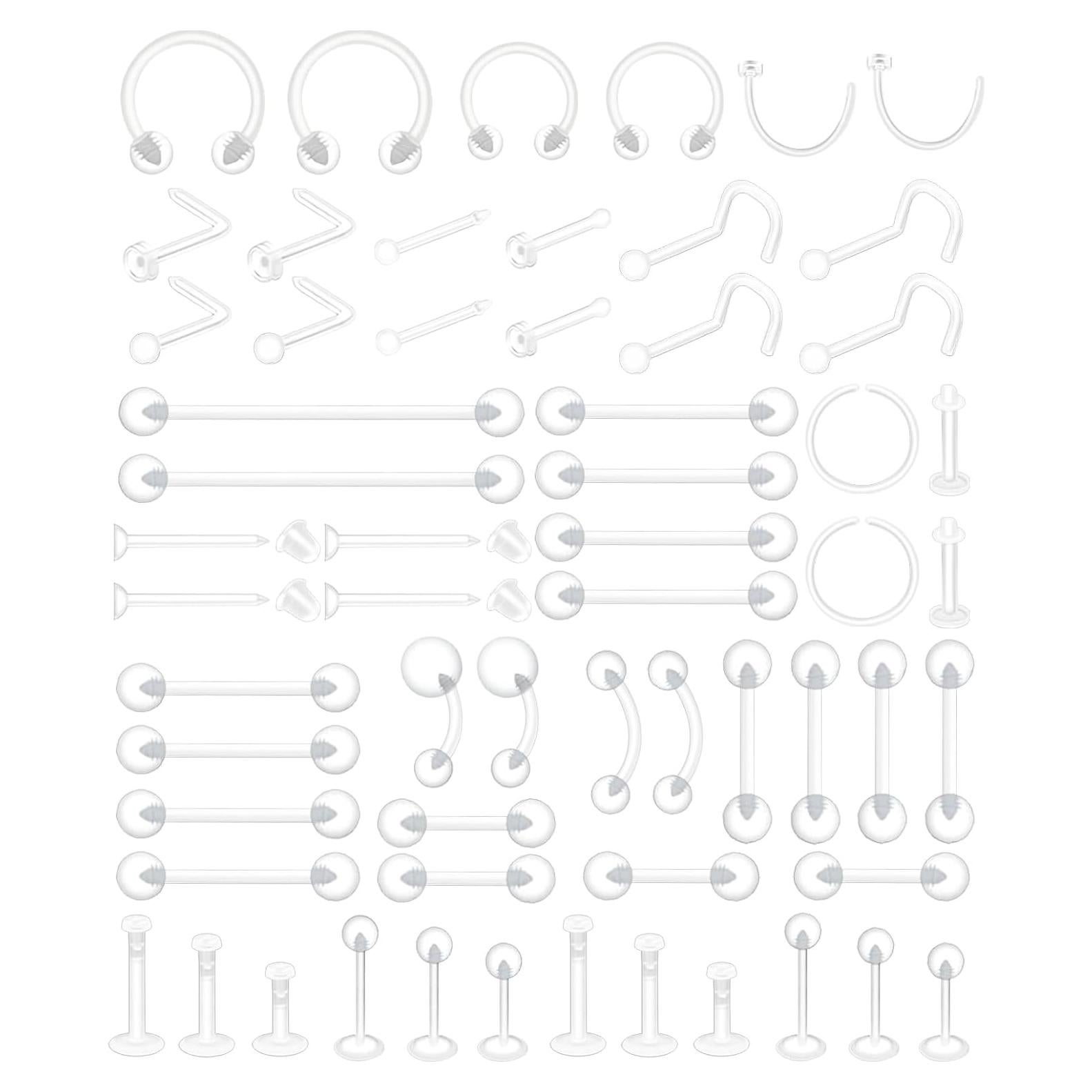 Set 60 Retenedores Transparentes Bioflex para Piercings