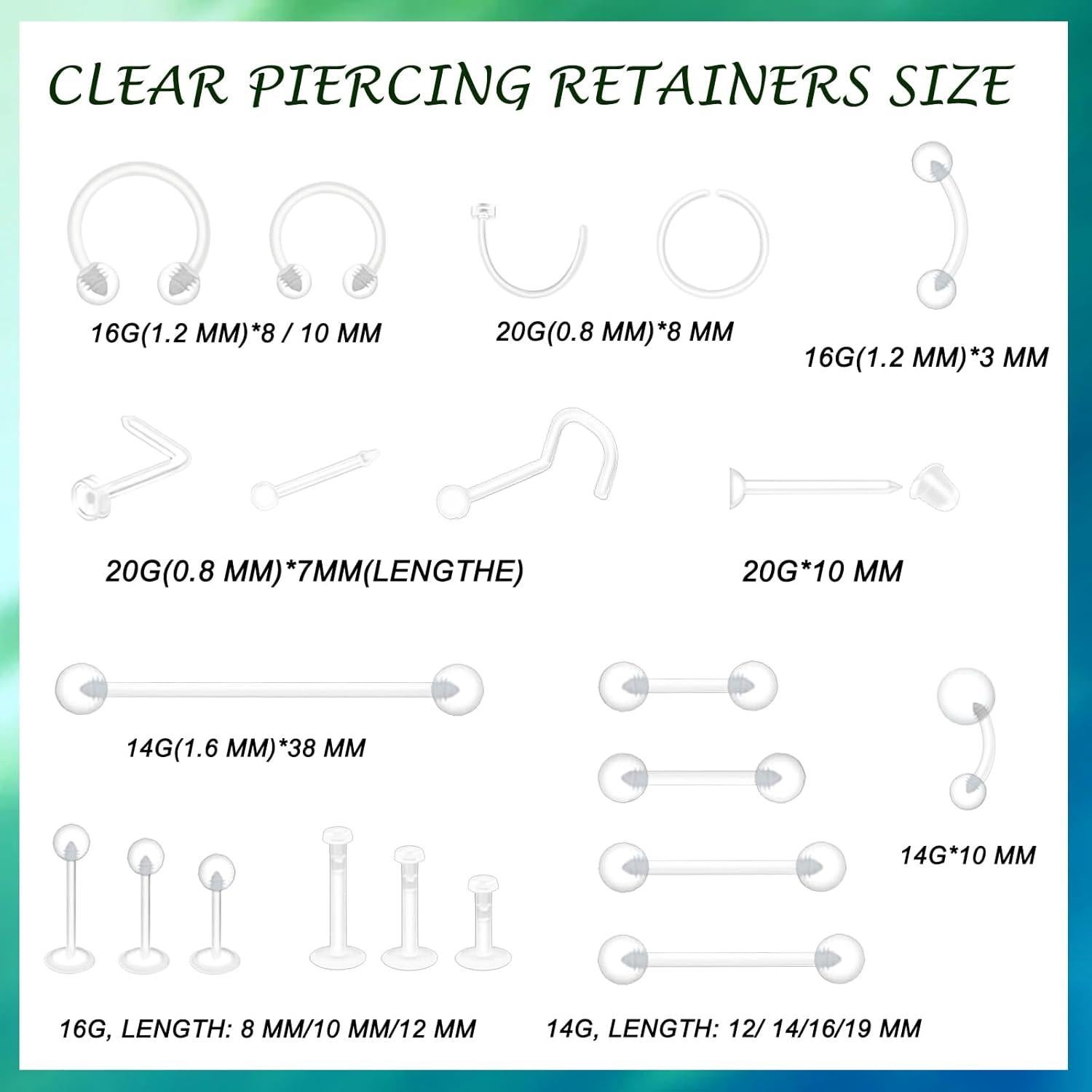 Set 60 Retenedores Transparentes Bioflex para Piercings