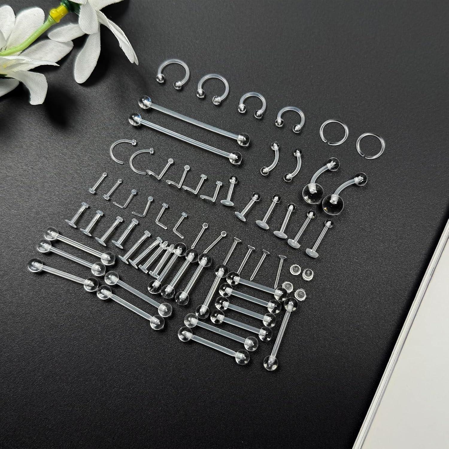 Set 60 Retenedores Transparentes Bioflex para Piercings