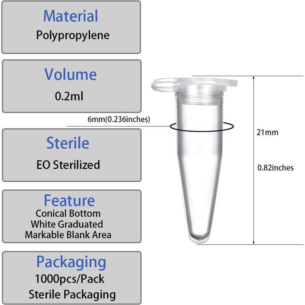 Tuberías de Microcentrífuga BkmamLab 0.2ml Esterilizadas 300pcs