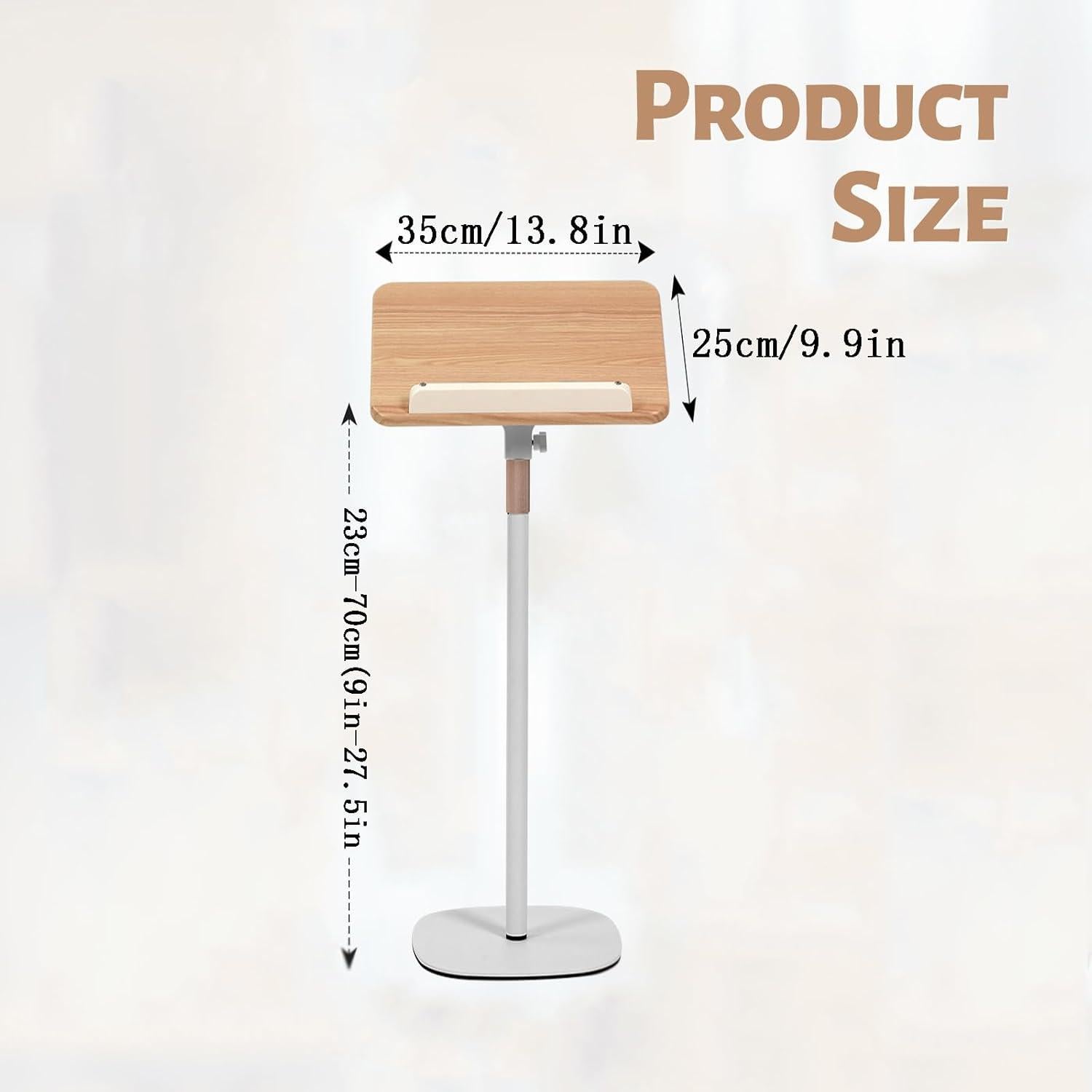 Standing Reading Stand, Adjustable Book Stand Height(9'to27.5') and Angle, Music Stand,for Laptops, Tablet Bibles, Recipes, Cooking, Books Wooden Display Rack,Stable Portable with Clip