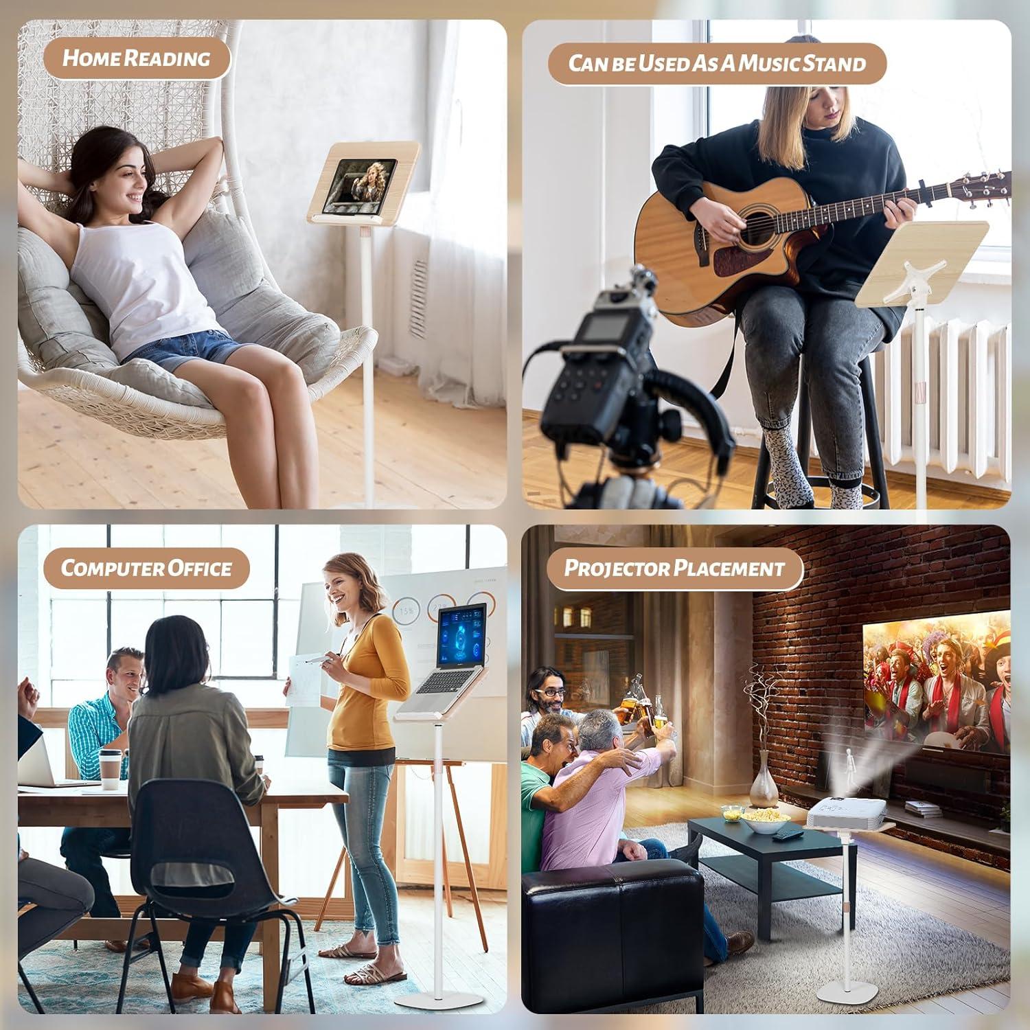 Standing Reading Stand, Adjustable Book Stand Height(9'to27.5') and Angle, Music Stand,for Laptops, Tablet Bibles, Recipes, Cooking, Books Wooden Display Rack,Stable Portable with Clip