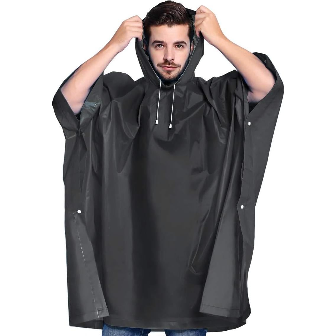 Poncho de Lluvia Reutilizable ANTVEE Unisex Negro 128.5x100 cm