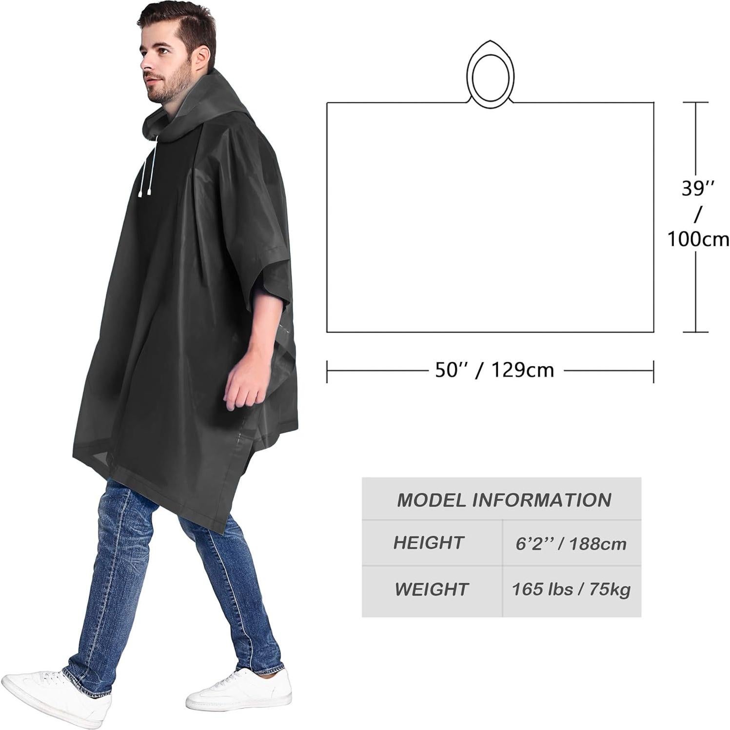 Poncho de Lluvia Reutilizable ANTVEE Unisex Negro 128.5x100 cm