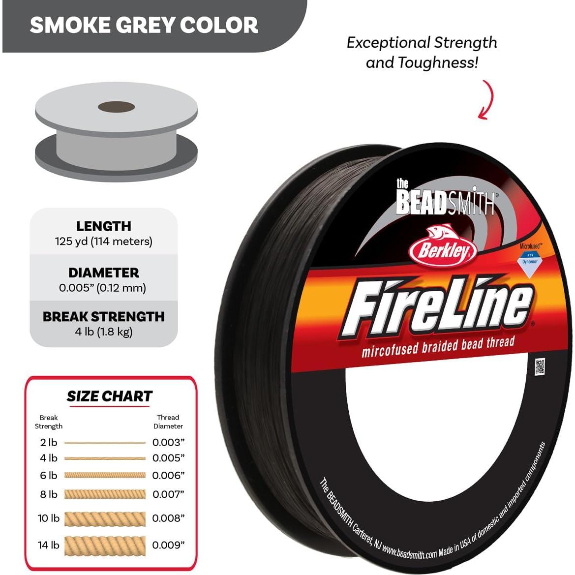 Hilo trenzado Fireline The Beadsmith 4lb 125 yardas gris humo