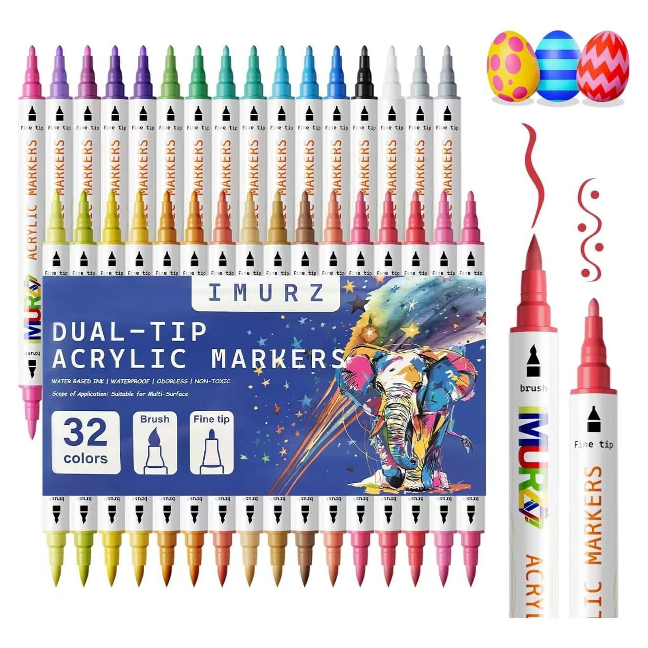 Marcadores Acrílicos GOMTTS 32 Colores Doble Punta Multi-Superficie