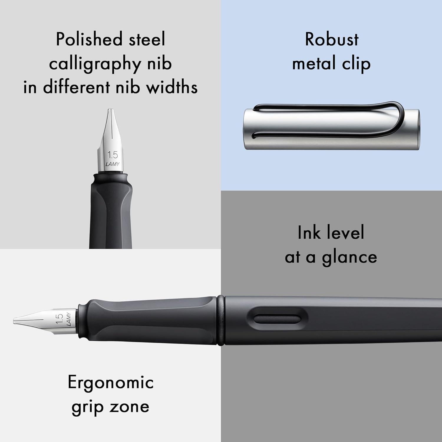 Pluma Fuente Lamy Joy AL Negro Set Caligrafía 3 Puntas 1.1/1.5/1.9 mm