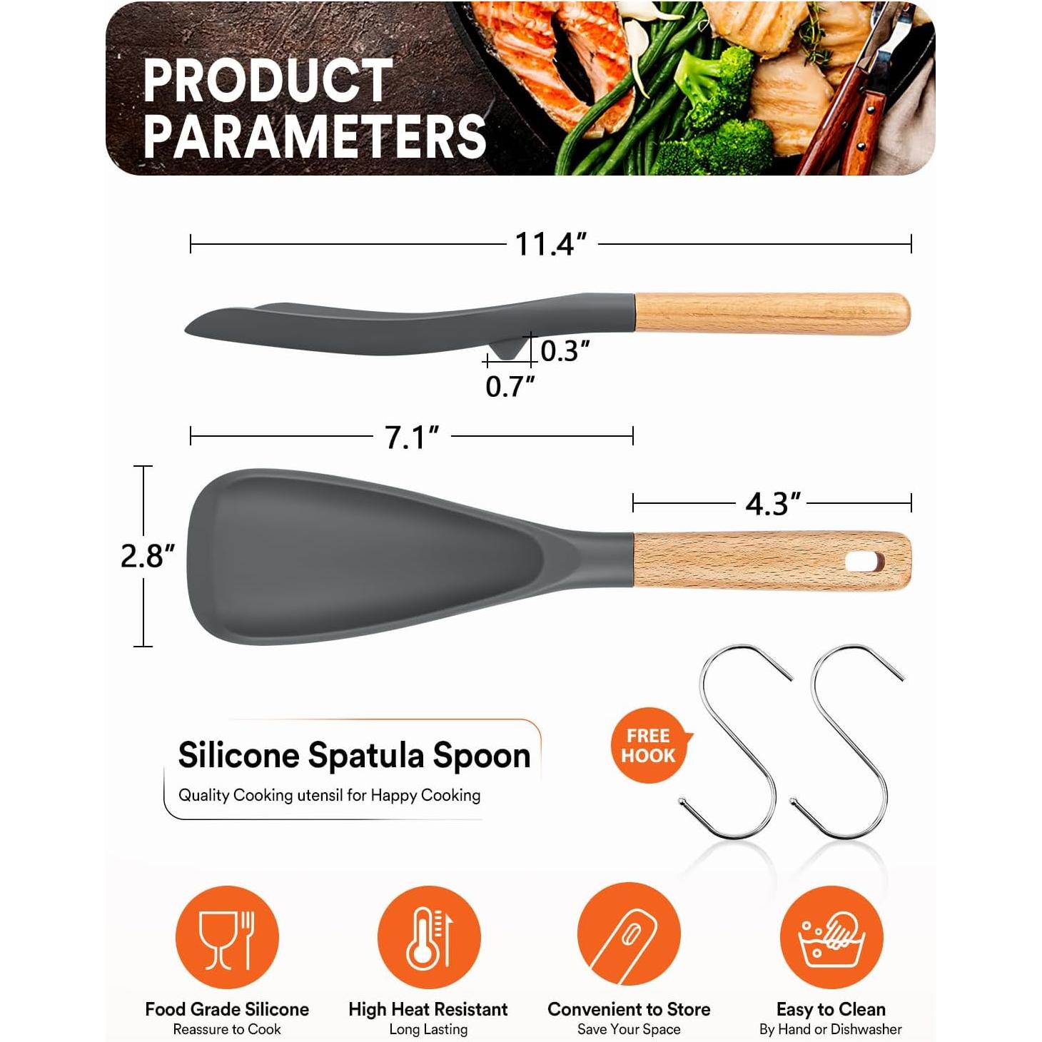 Cuchara de Cocina de Silicona Badiano 29 cm Gris - 2 Piezas