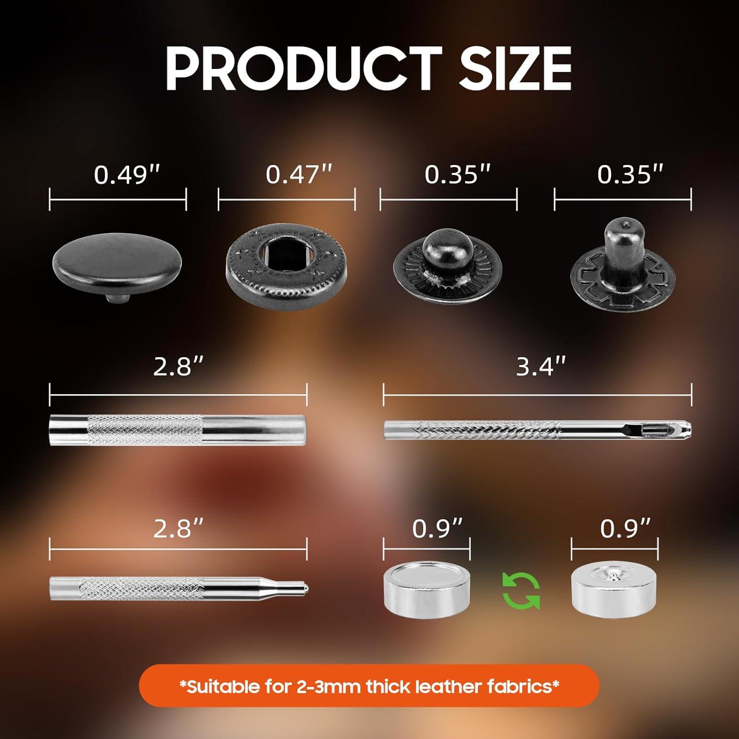 Kit de Broches de Cuero HAPDEN 12.5mm 40 Conjuntos Metal