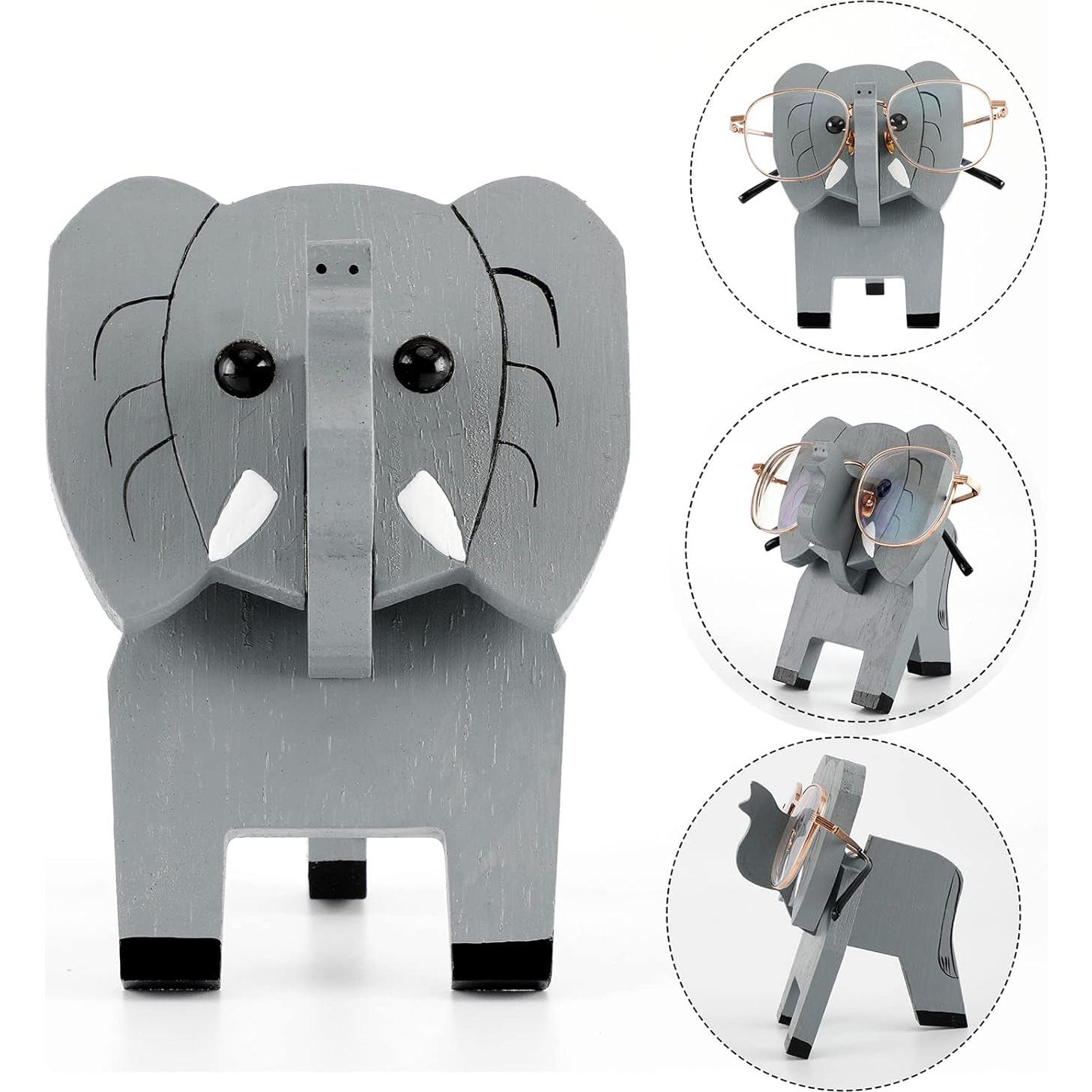 Soporte de Gafas de Madera Elefante Creativo 10x9.4x15cm