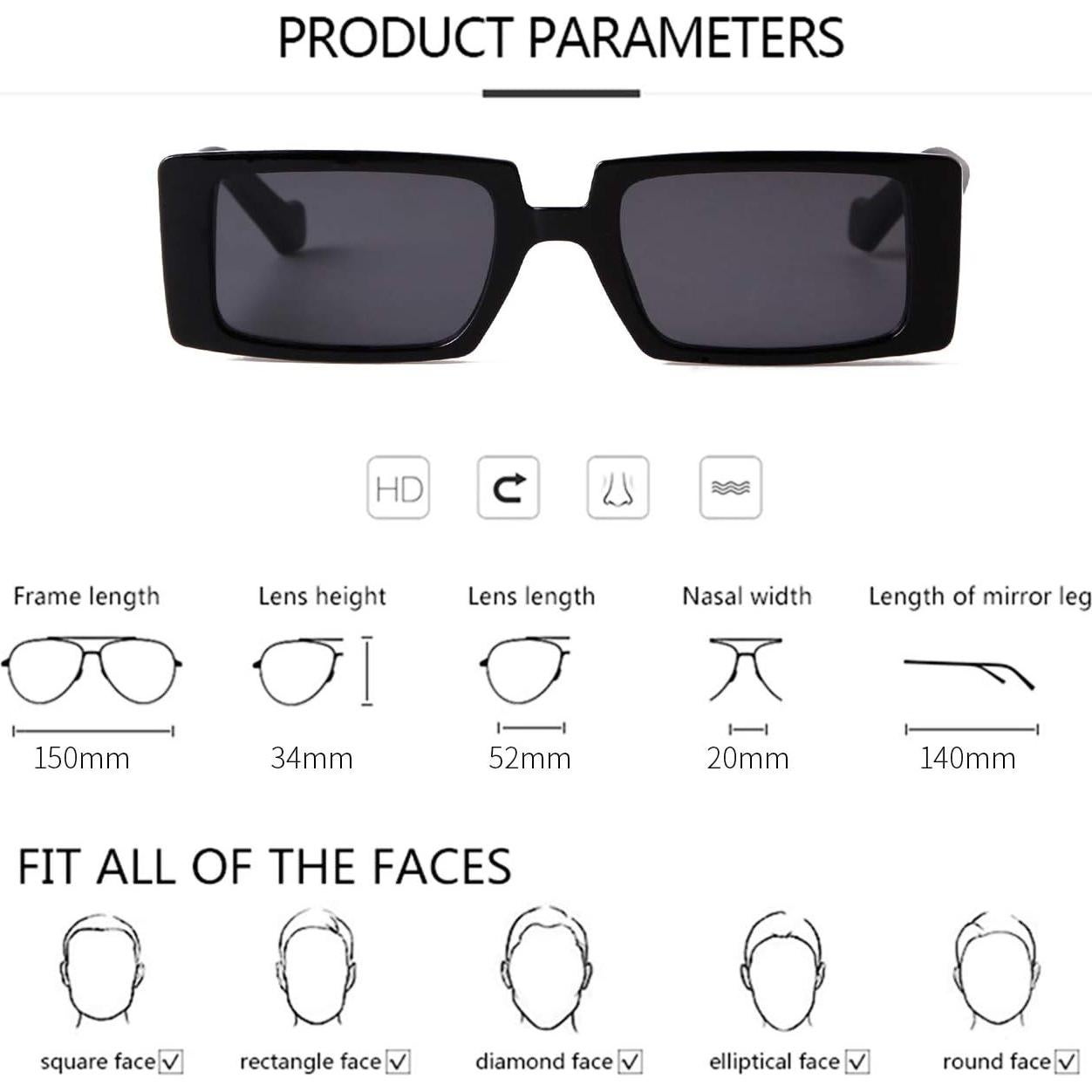 Gafas de sol rectangulares ADE WU UV400 para hombres y mujeres