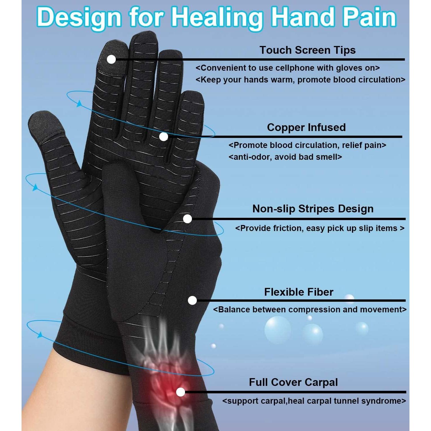 Guantes de Artritis de Cobre Kecartu - Compresión Dedos Completos