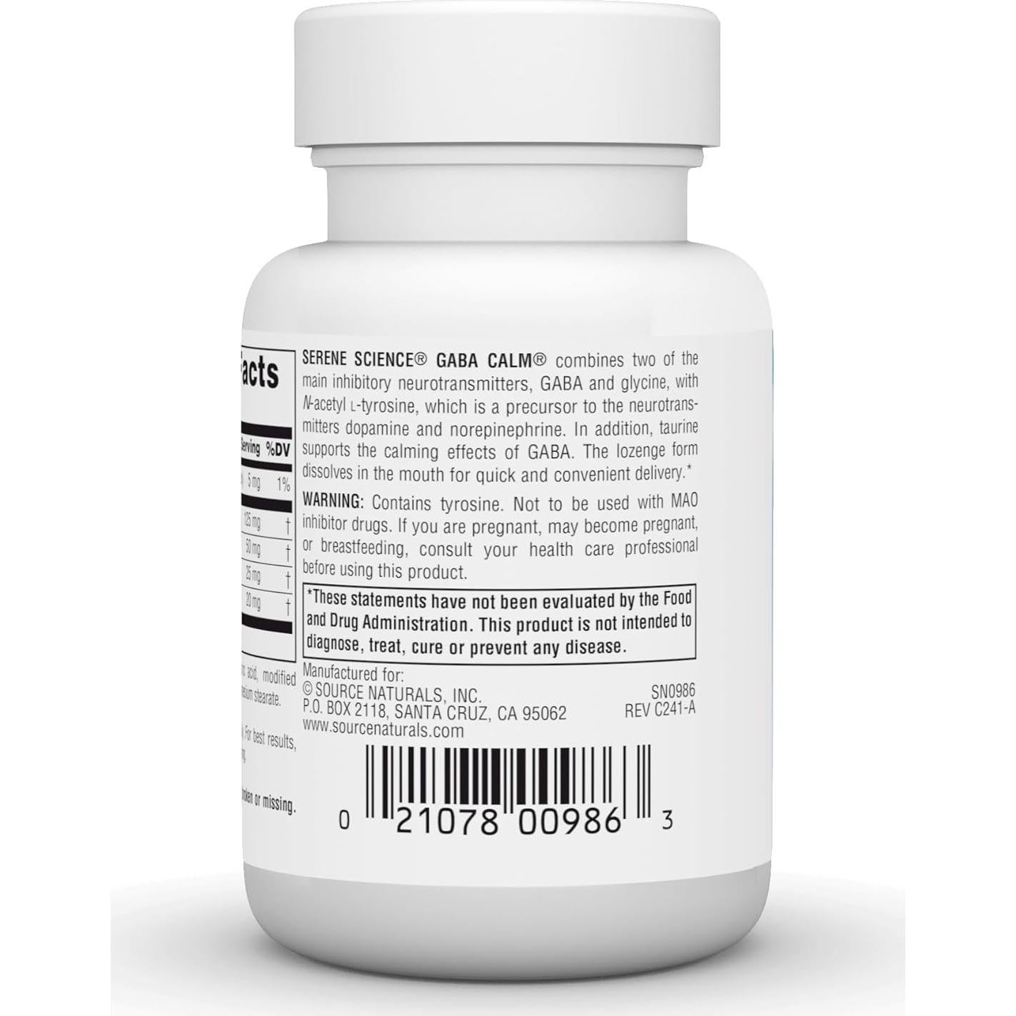 Suplemento GABA Calm Source Naturals 125 mg Naranja 30 Tablet