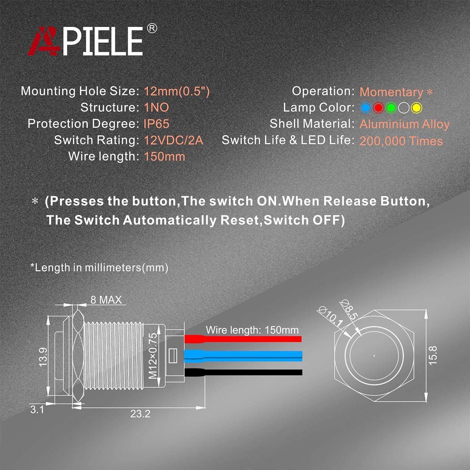 Interruptor de Botón Momentáneo APIELE 12mm LED IP65