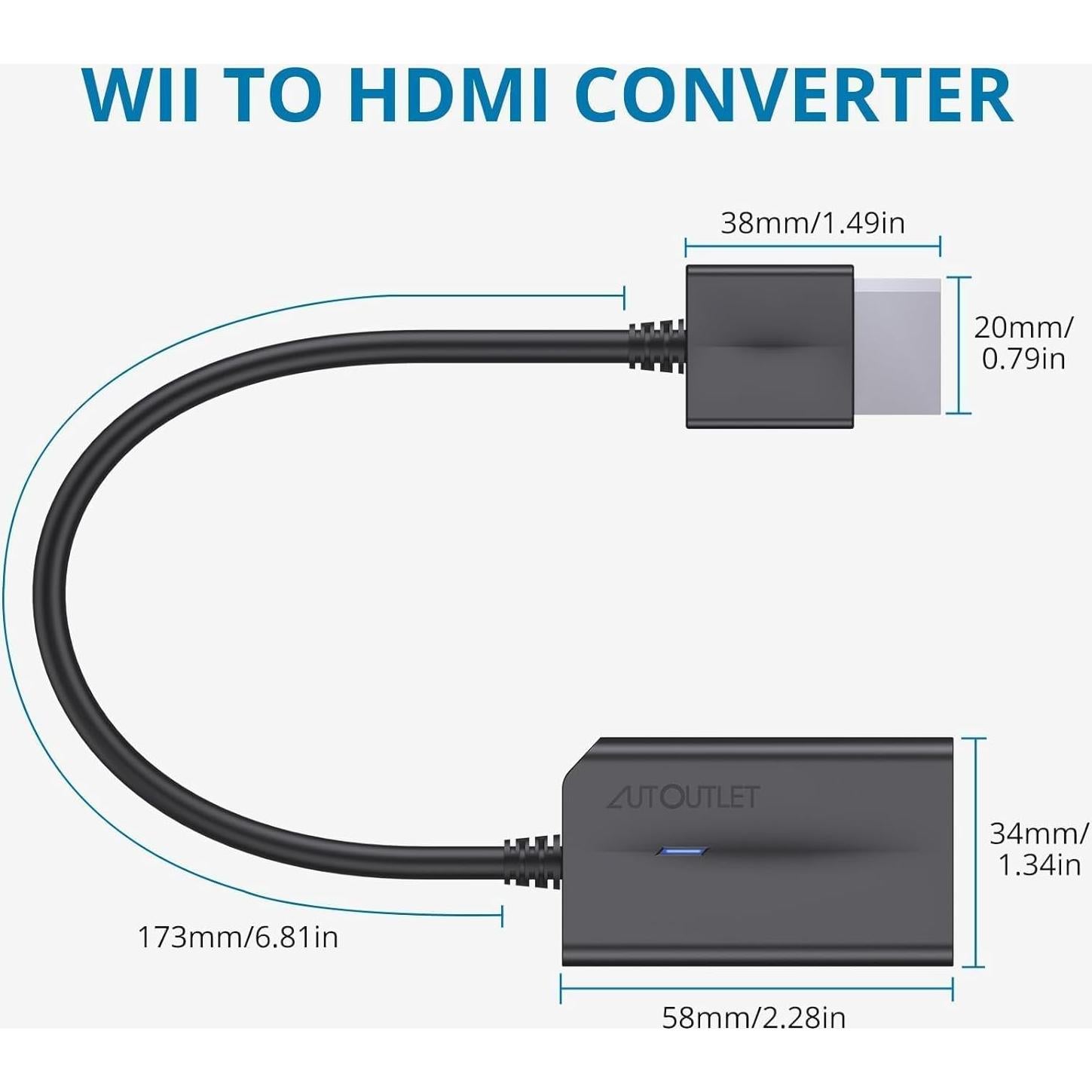 Convertidor de Wii a HDMI AUTOUTLET 1080P con cable 1.83m