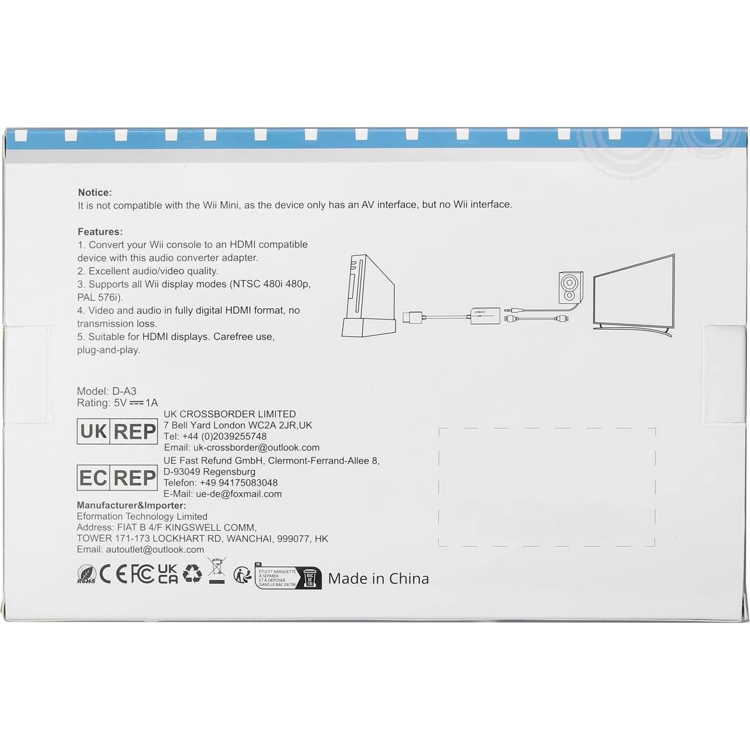 Convertidor de Wii a HDMI AUTOUTLET 1080P con cable 1.83m