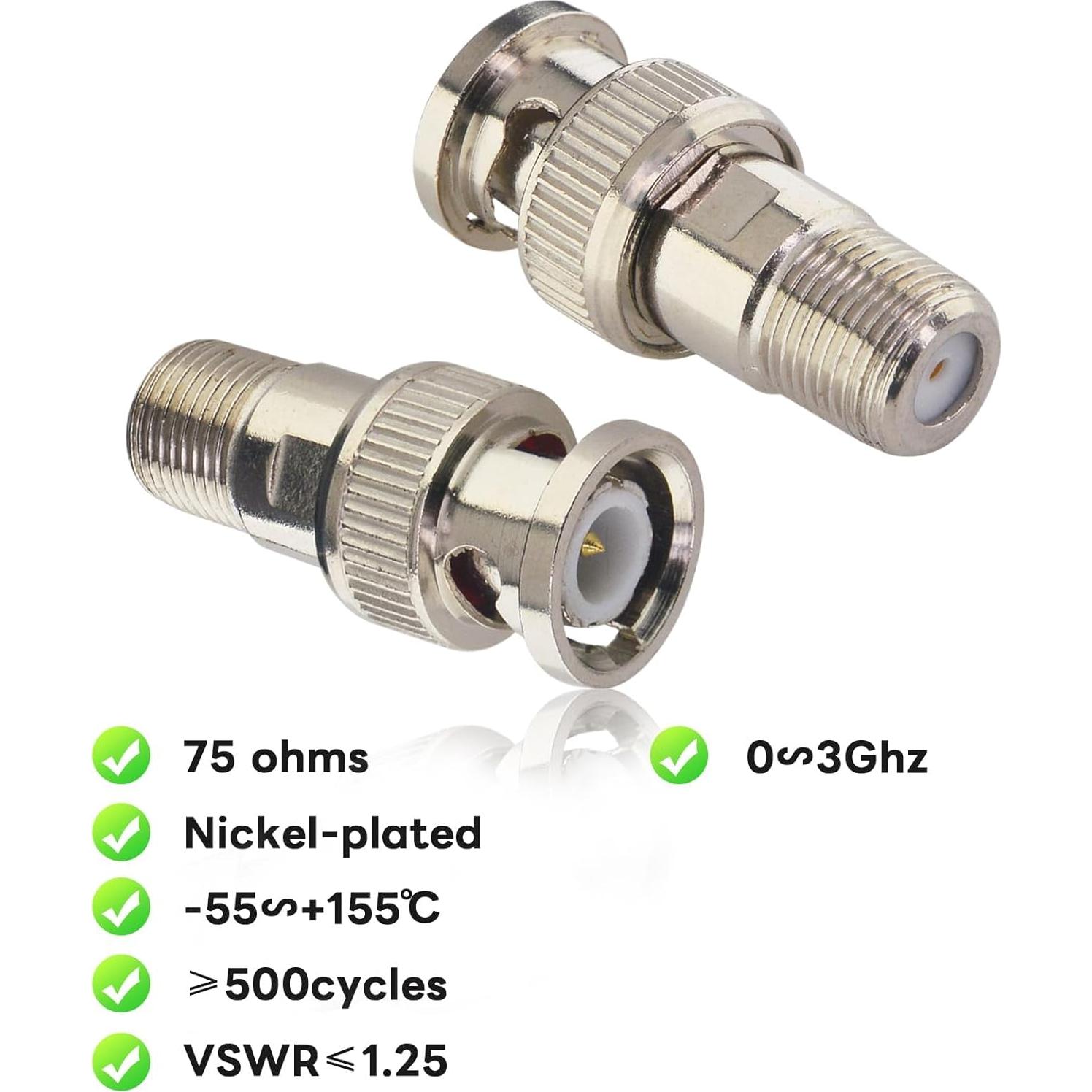 Adaptador Coaxial BNC Macho a Hembra F Boobrie - 2 Piezas