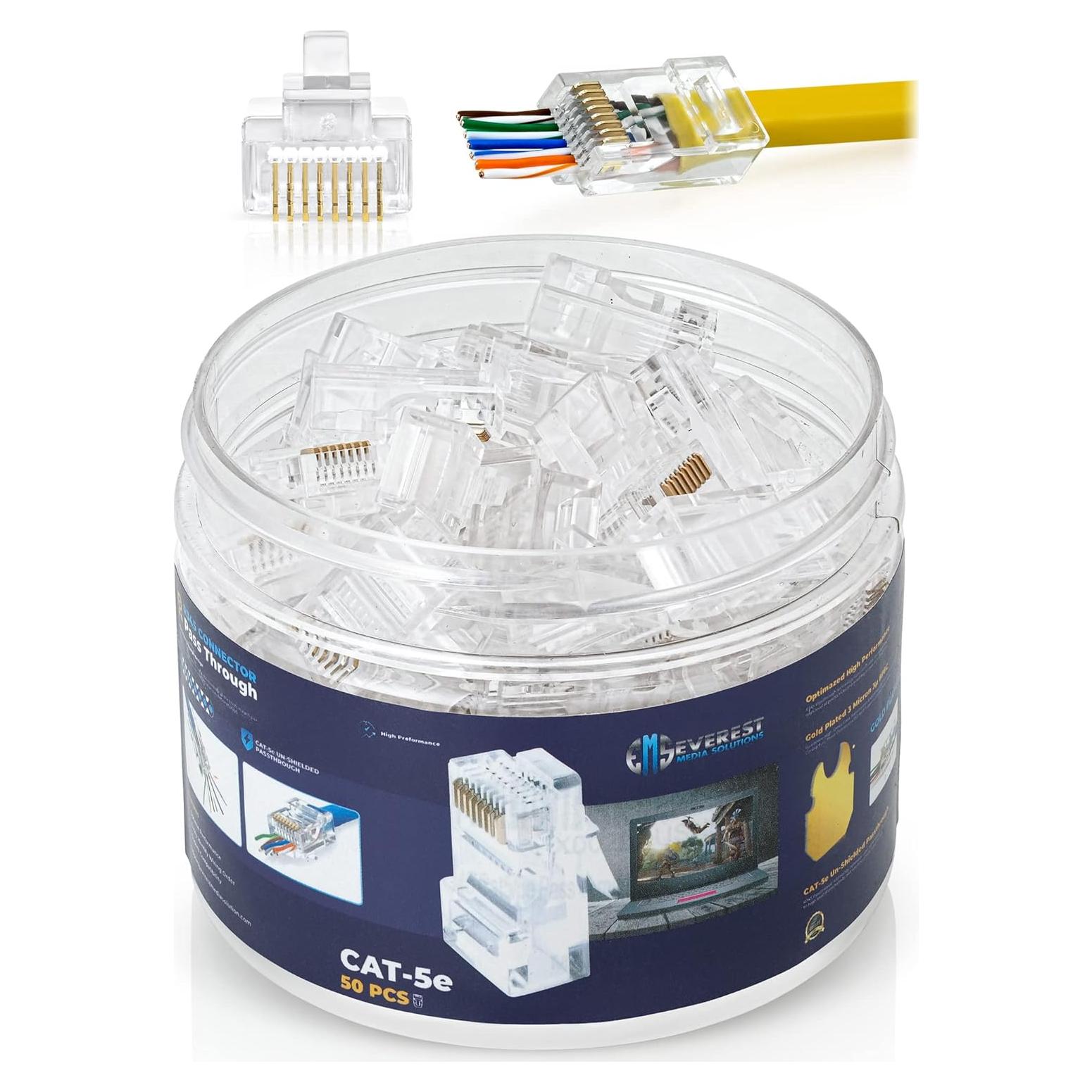 Conectores RJ45 Pasantes Cat5e Everest - Paquete de 50 Unidades