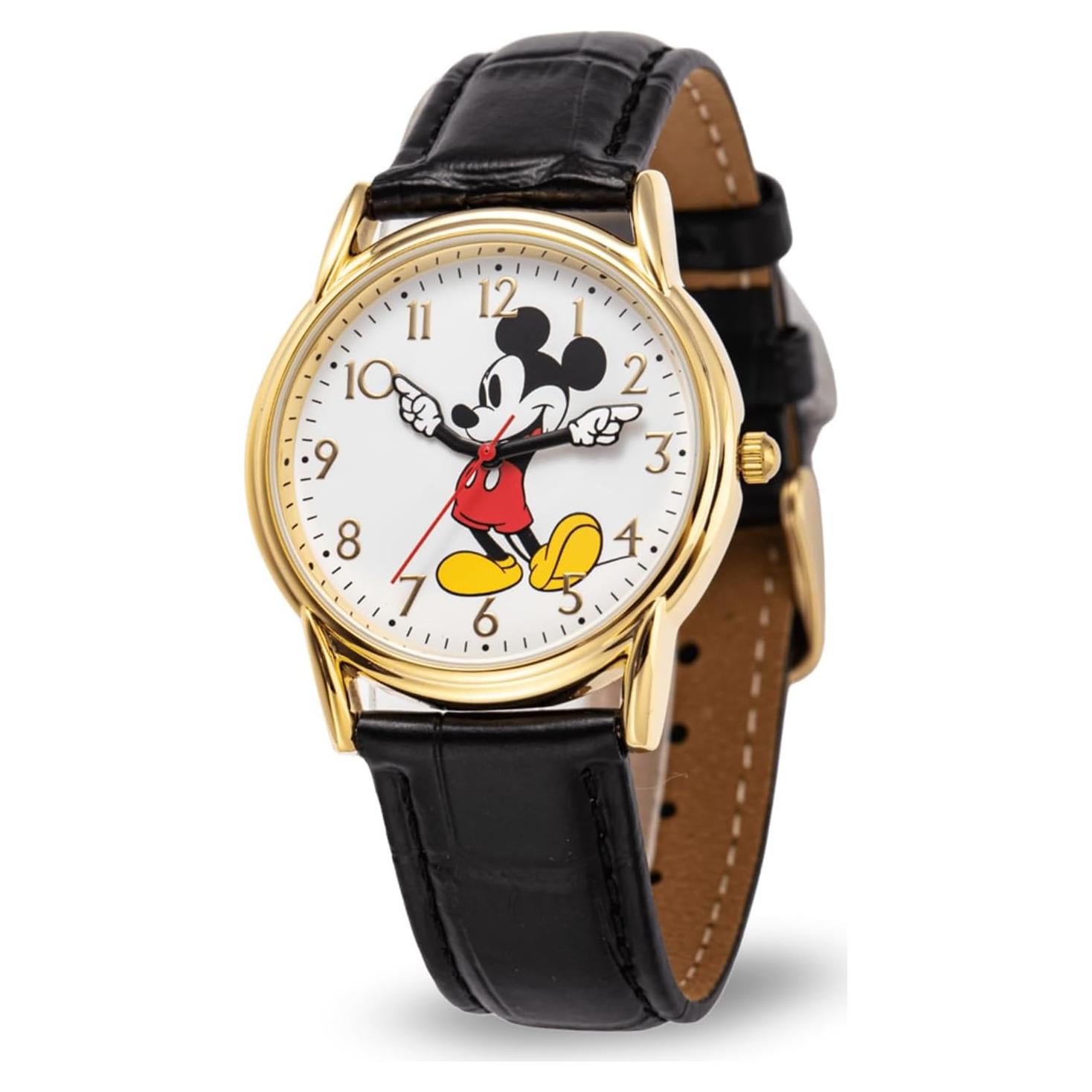 Reloj de Hombre Disney Mickey Vintage - Caja Dorada, Correa Cuero