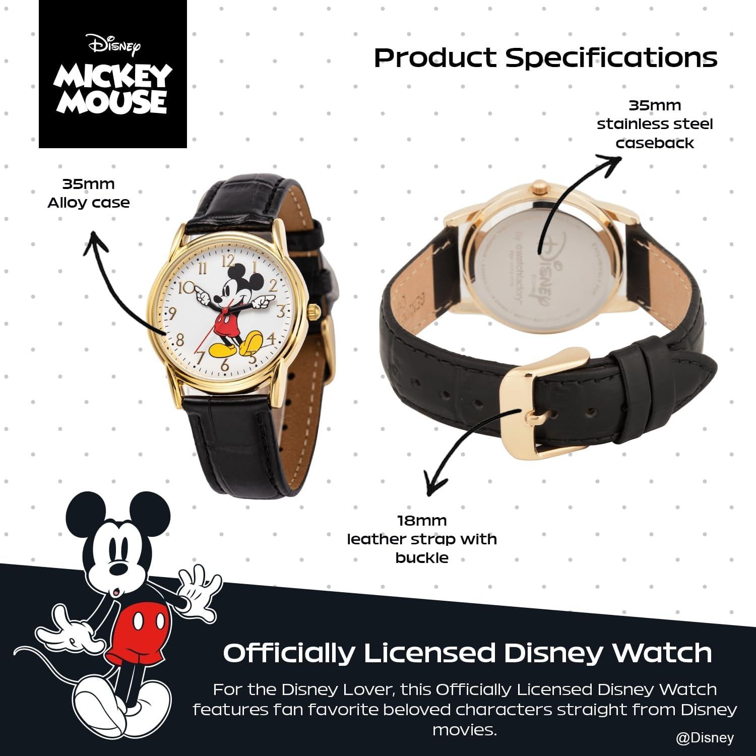 Reloj de Hombre Disney Mickey Vintage - Caja Dorada, Correa Cuero
