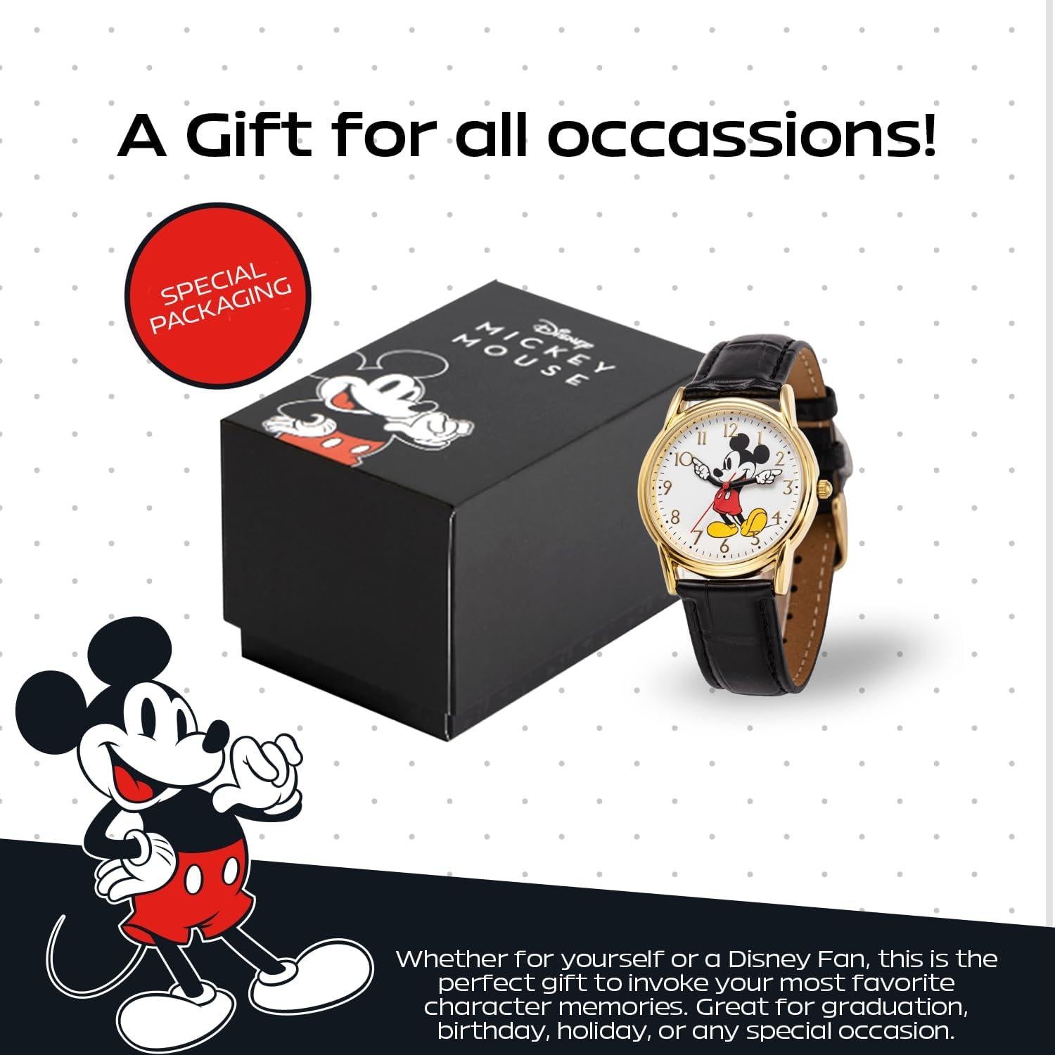 Reloj de Hombre Disney Mickey Vintage - Caja Dorada, Correa Cuero