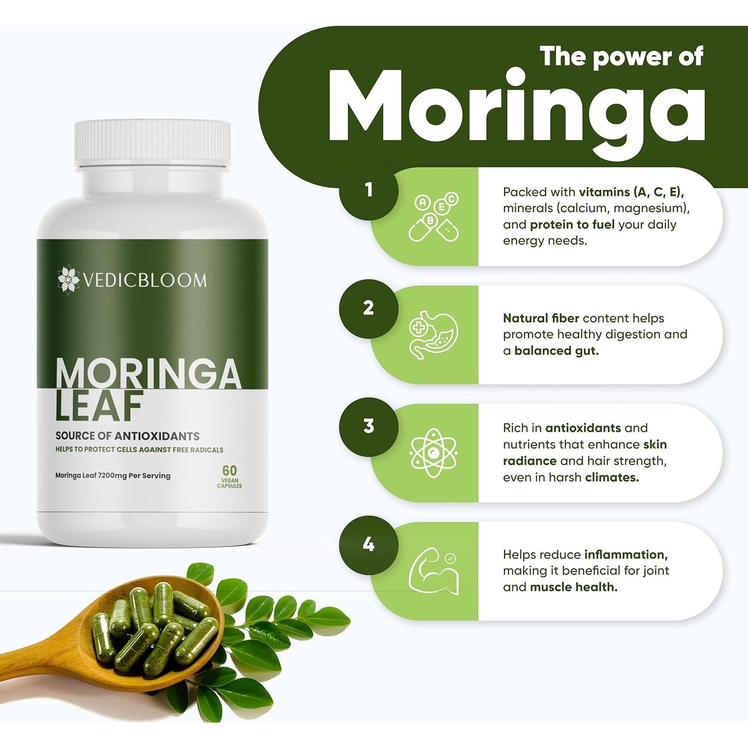 Cápsulas de Moringa VEDICBLOOM 7200mg - 60 Unidades