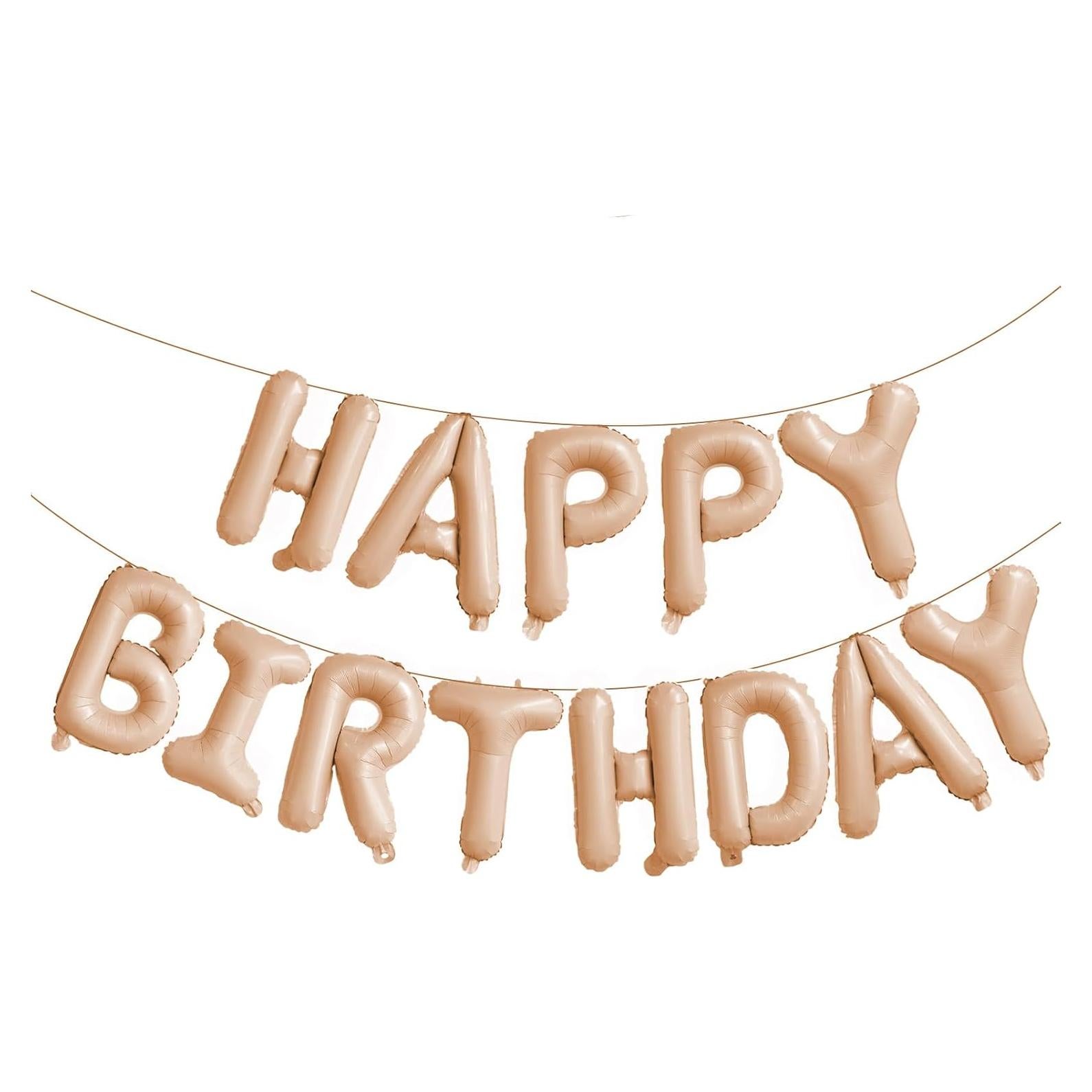 Beige Happy Birthday Balloons Banner,16 Inch Mylar Foil Letters Sign,Reusable Balloons for Women, Men, Boys & Girls Birthday Decorations Party Supplies