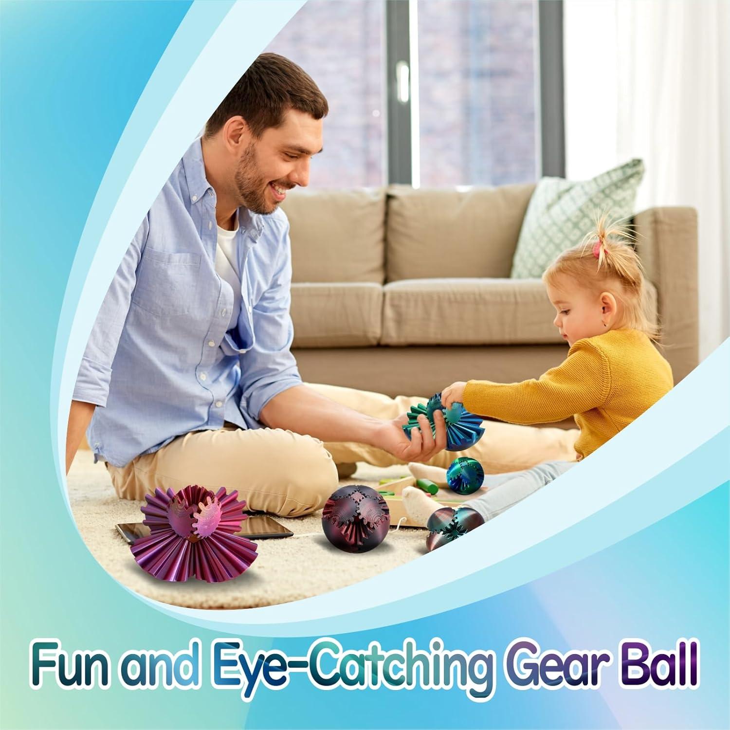 GearSphere Fidget Toy, 3D Printed Gear Ball Spin Ball Cube Desk Toy, Gear Sphere Cube Puzzle for Adults Kids, Sensory Fidget Toys Stress and Anxiety Relaxing (Black-red)