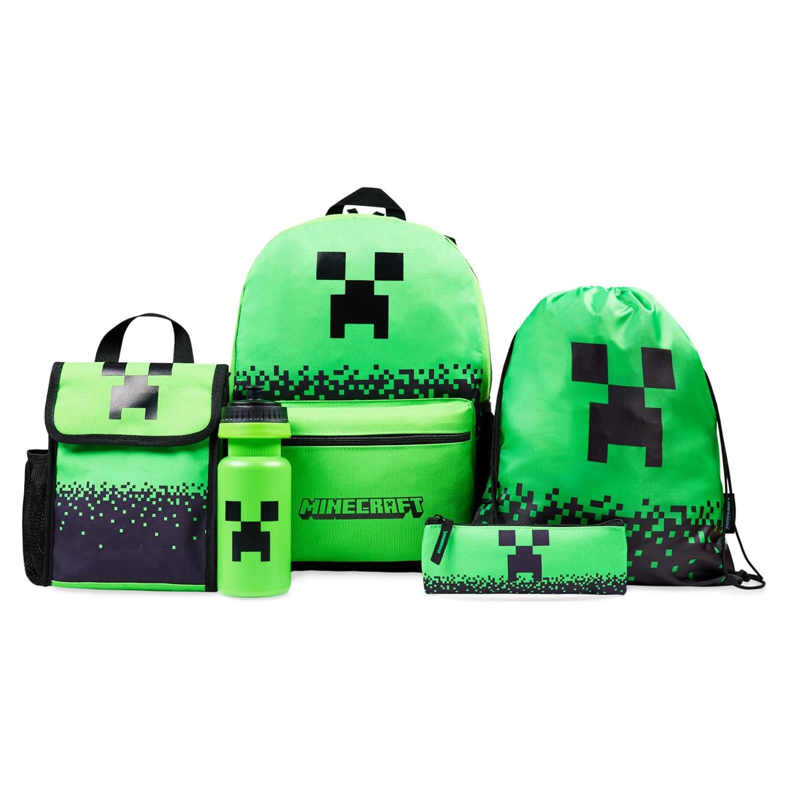 Conjunto de Mochilas Minecraft 5 Piezas Verde con Accesorios